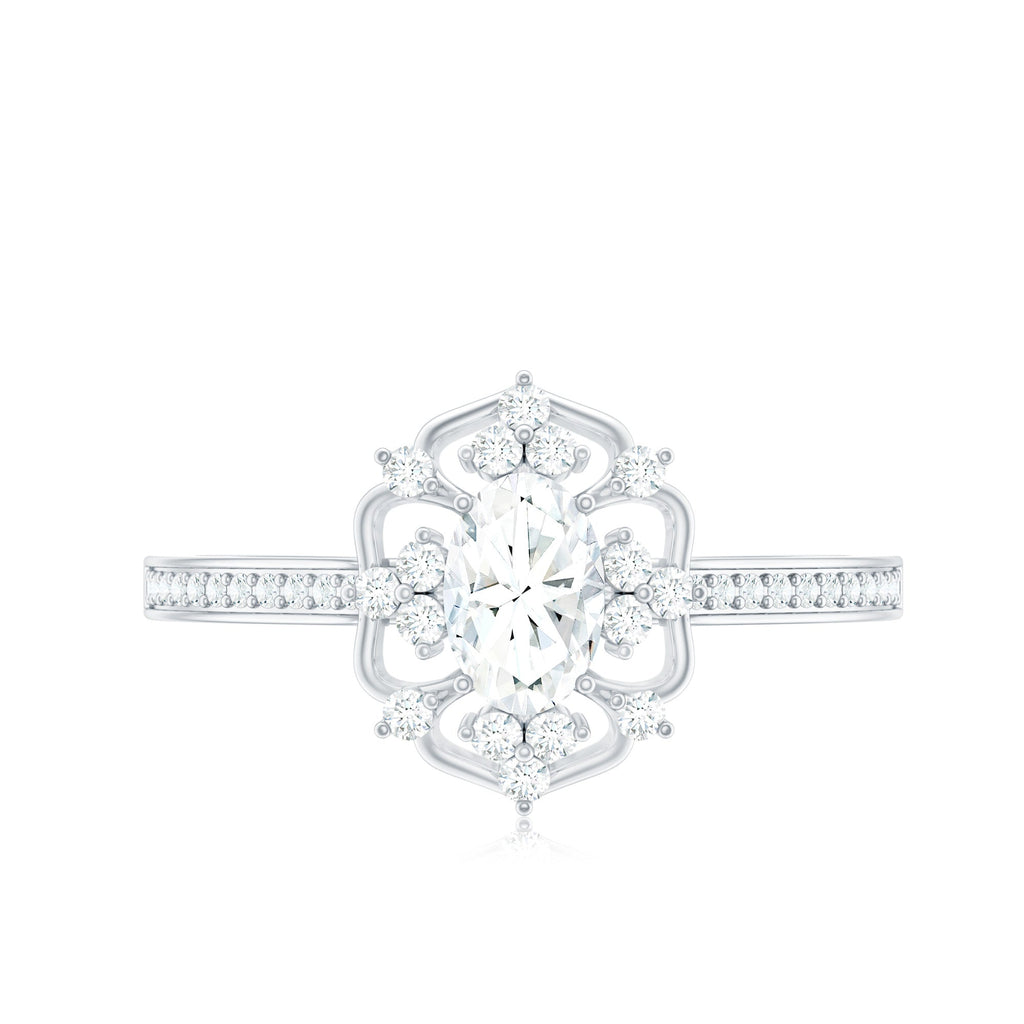 Vintage Inspired Moissanite Flower Engagement Ring