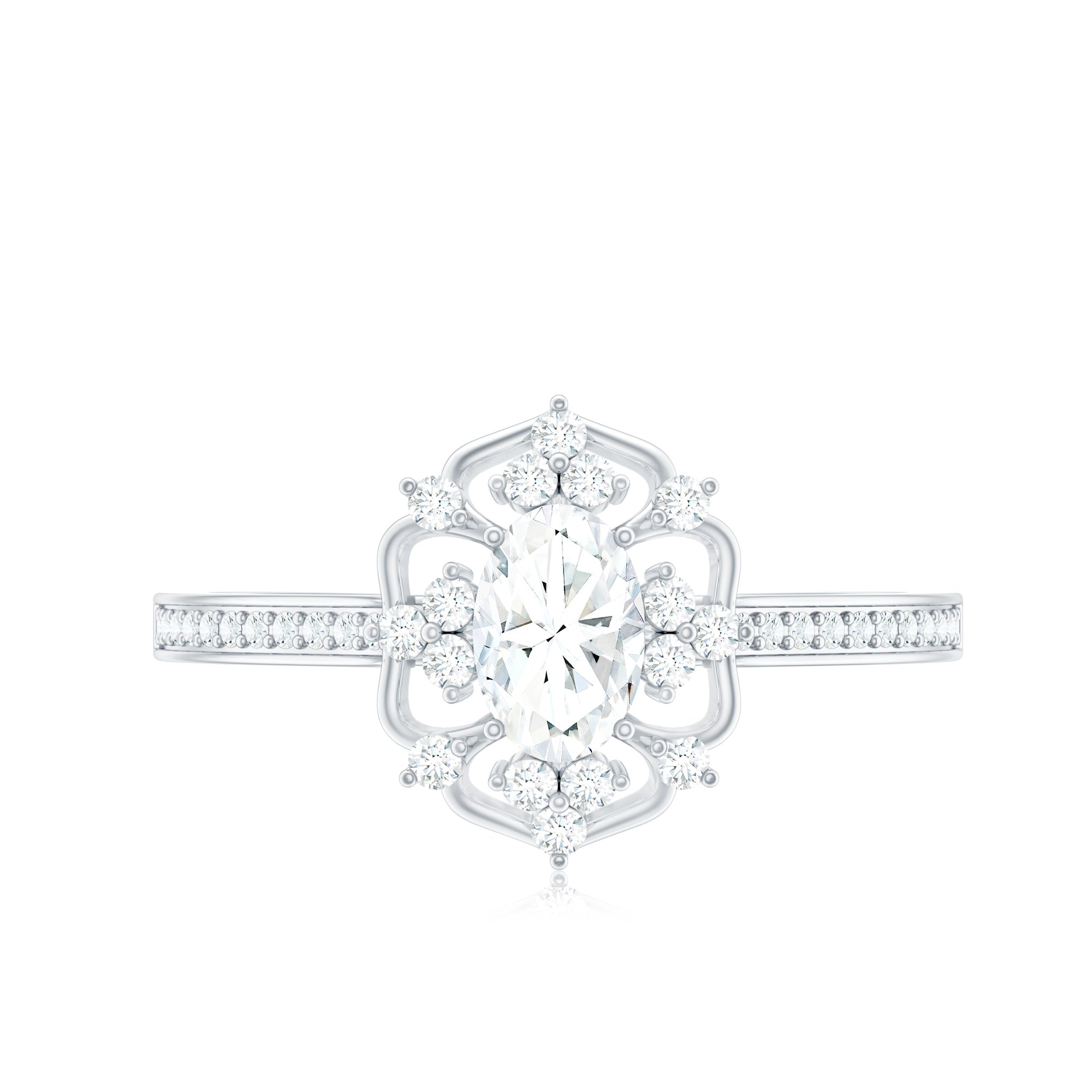Vintage Inspired Moissanite Flower Engagement Ring
