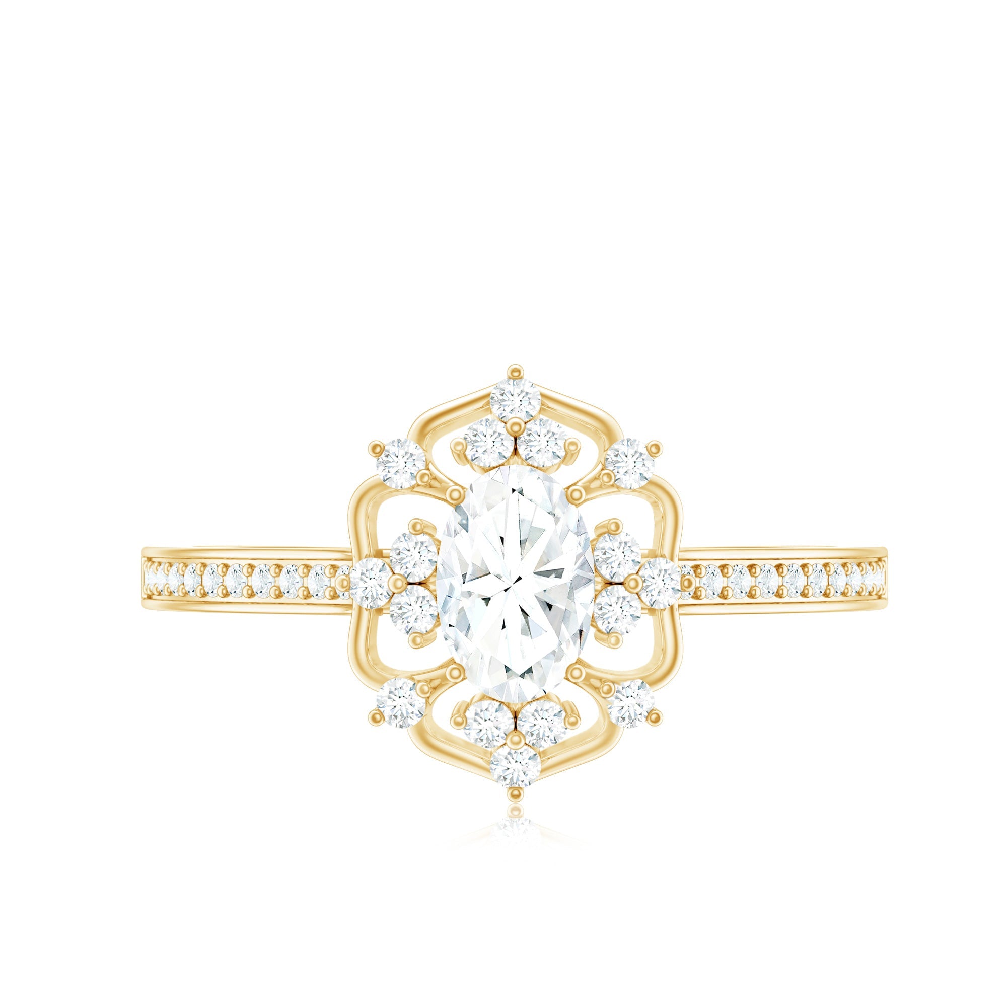 Vintage Inspired Moissanite Flower Engagement Ring