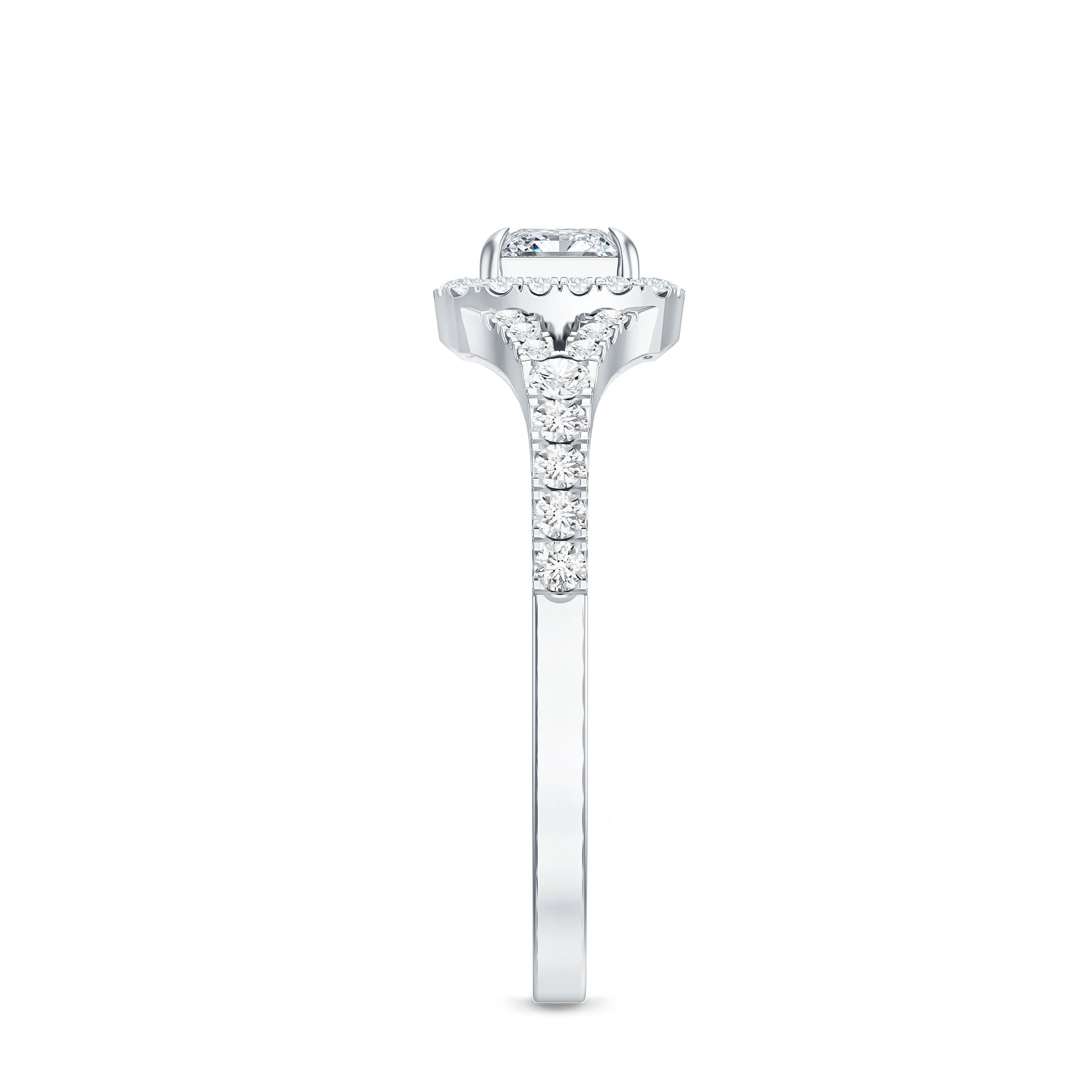Princess Cut Moissanite Halo Engagement Ring with Split Shank
