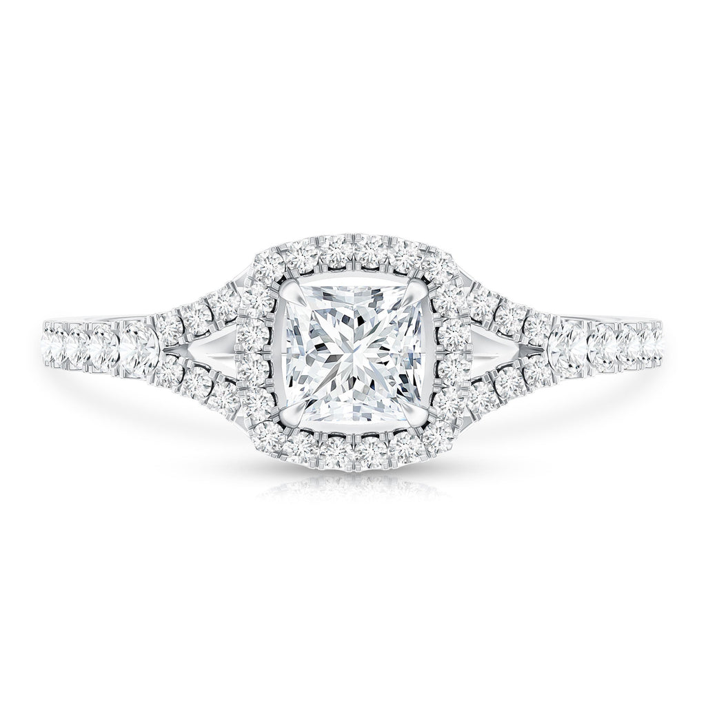 Princess Cut Moissanite Halo Engagement Ring with Split Shank