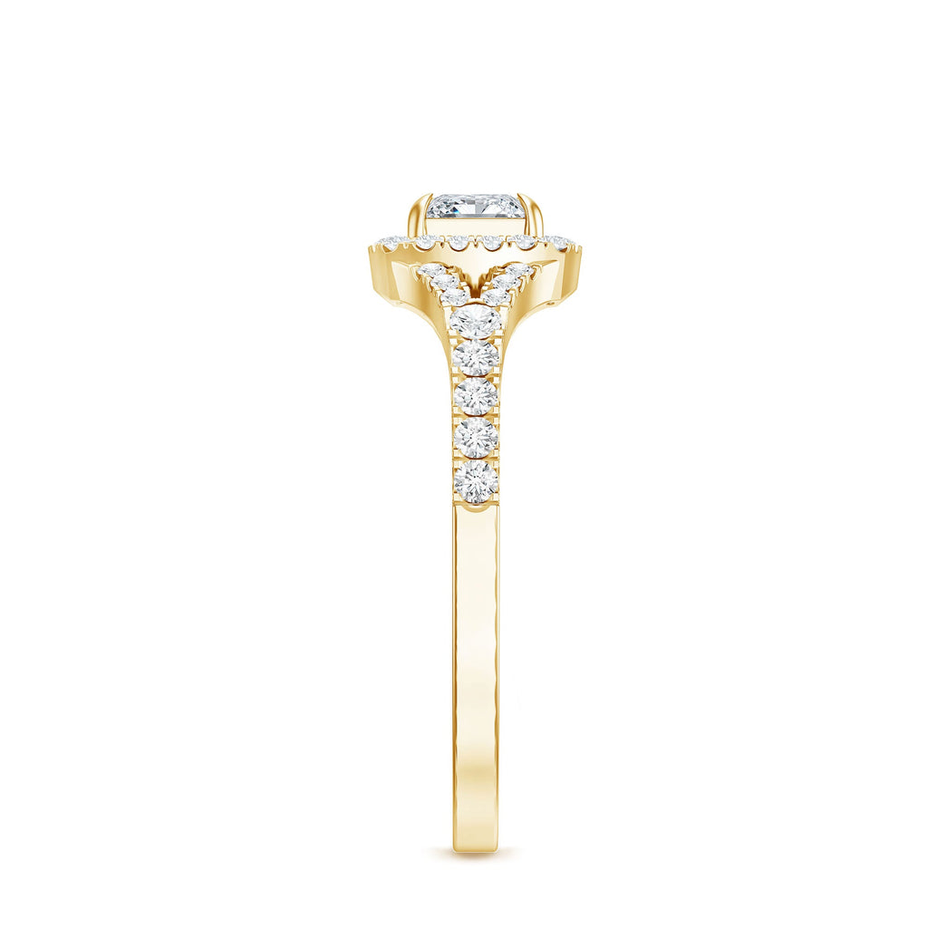 Princess Cut Moissanite Halo Engagement Ring with Split Shank