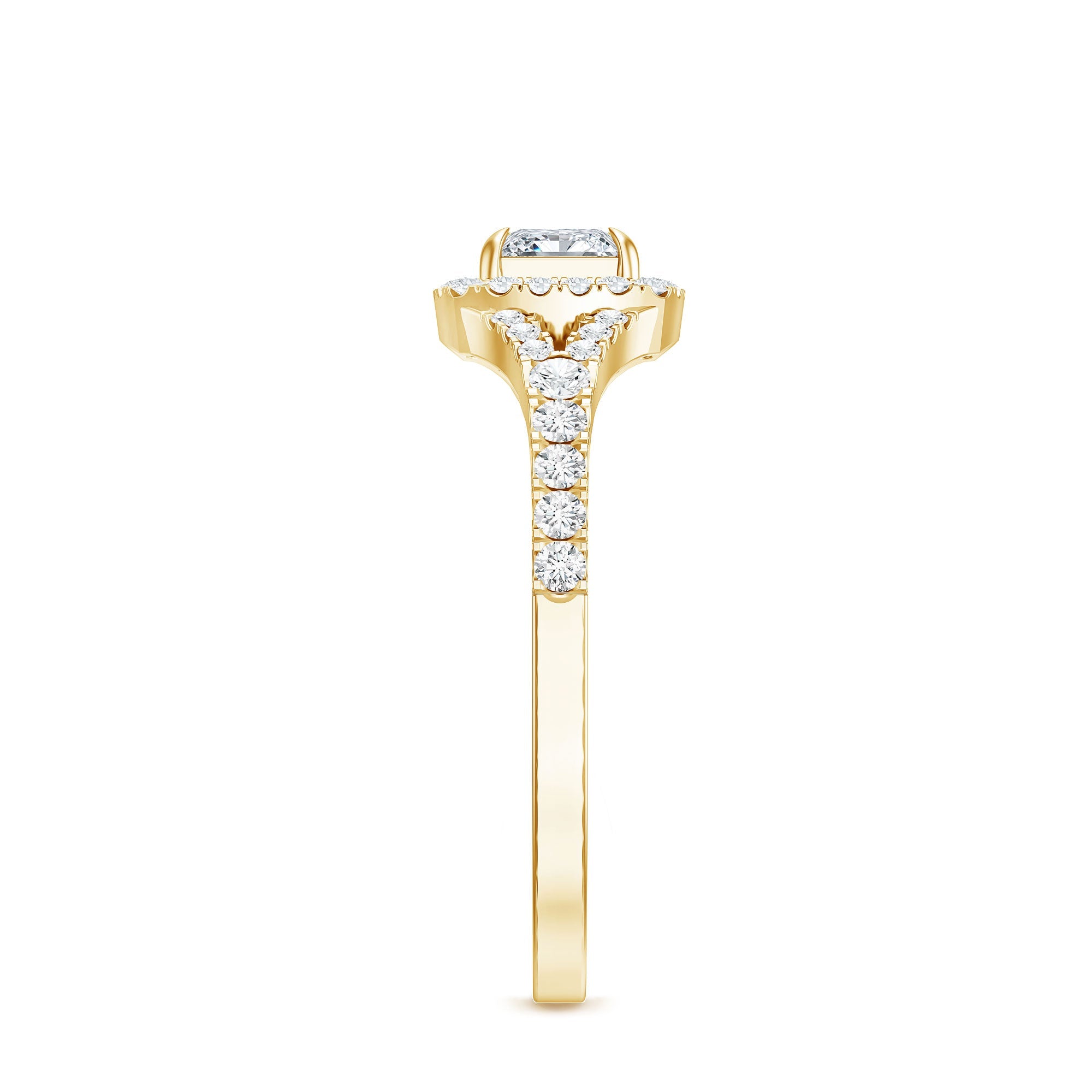 Princess Cut Moissanite Halo Engagement Ring with Split Shank