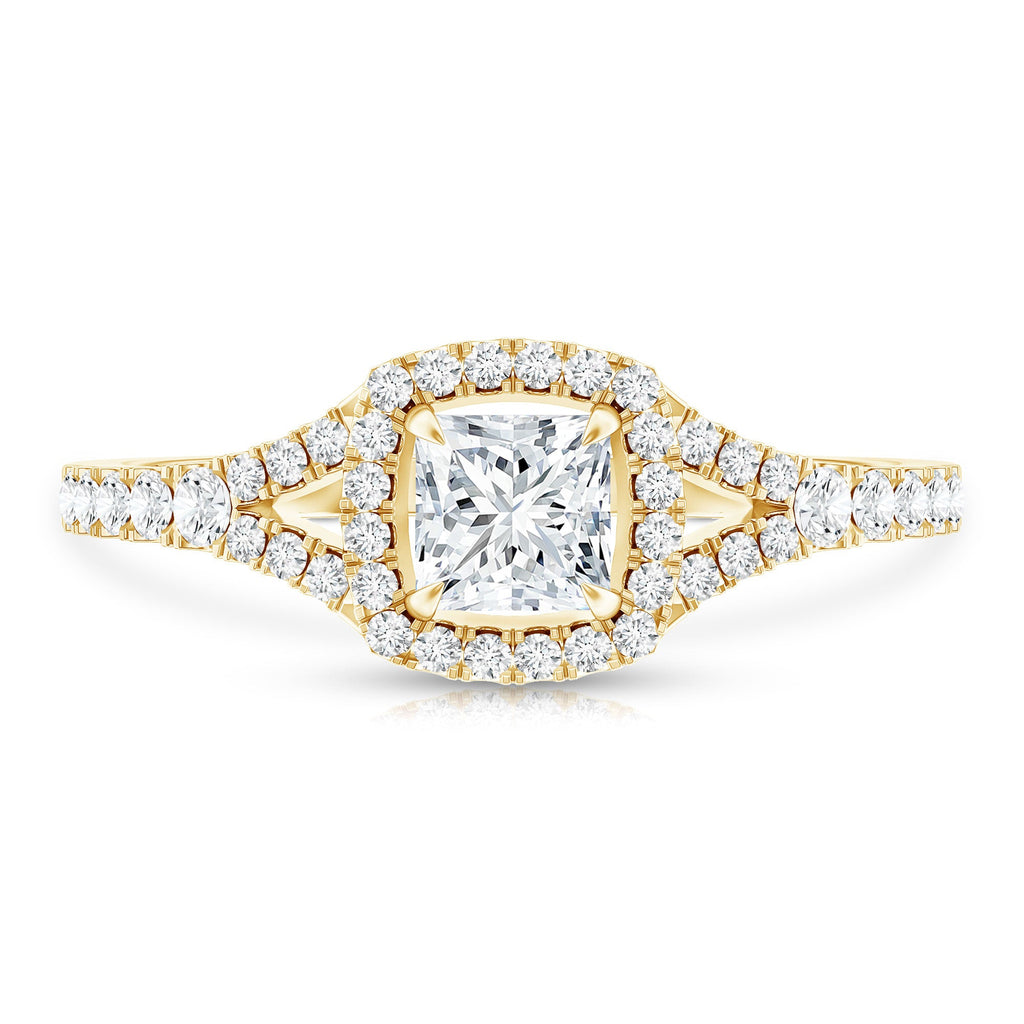 Princess Cut Moissanite Halo Engagement Ring with Split Shank