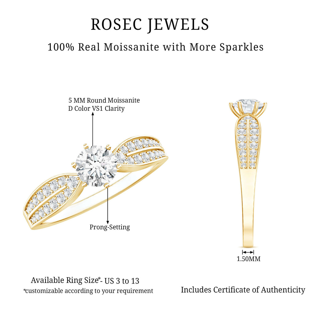 Elegant Round Moissanite Engagement Ring with Side Stones