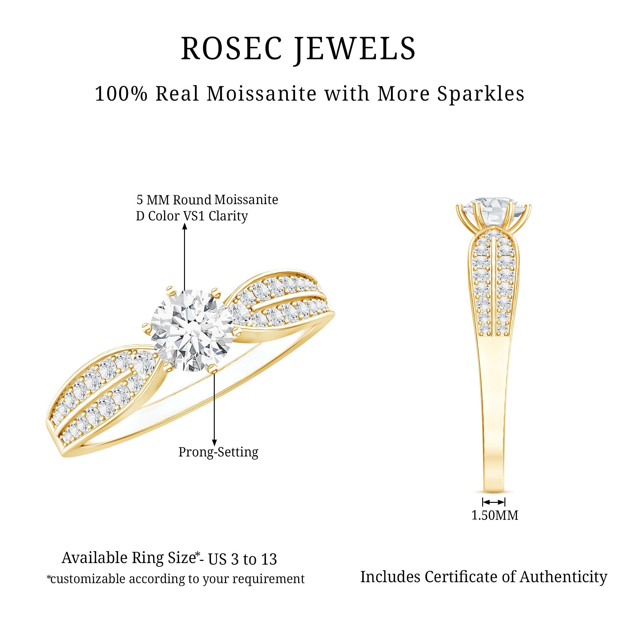 Elegant Round Moissanite Engagement Ring with Side Stones