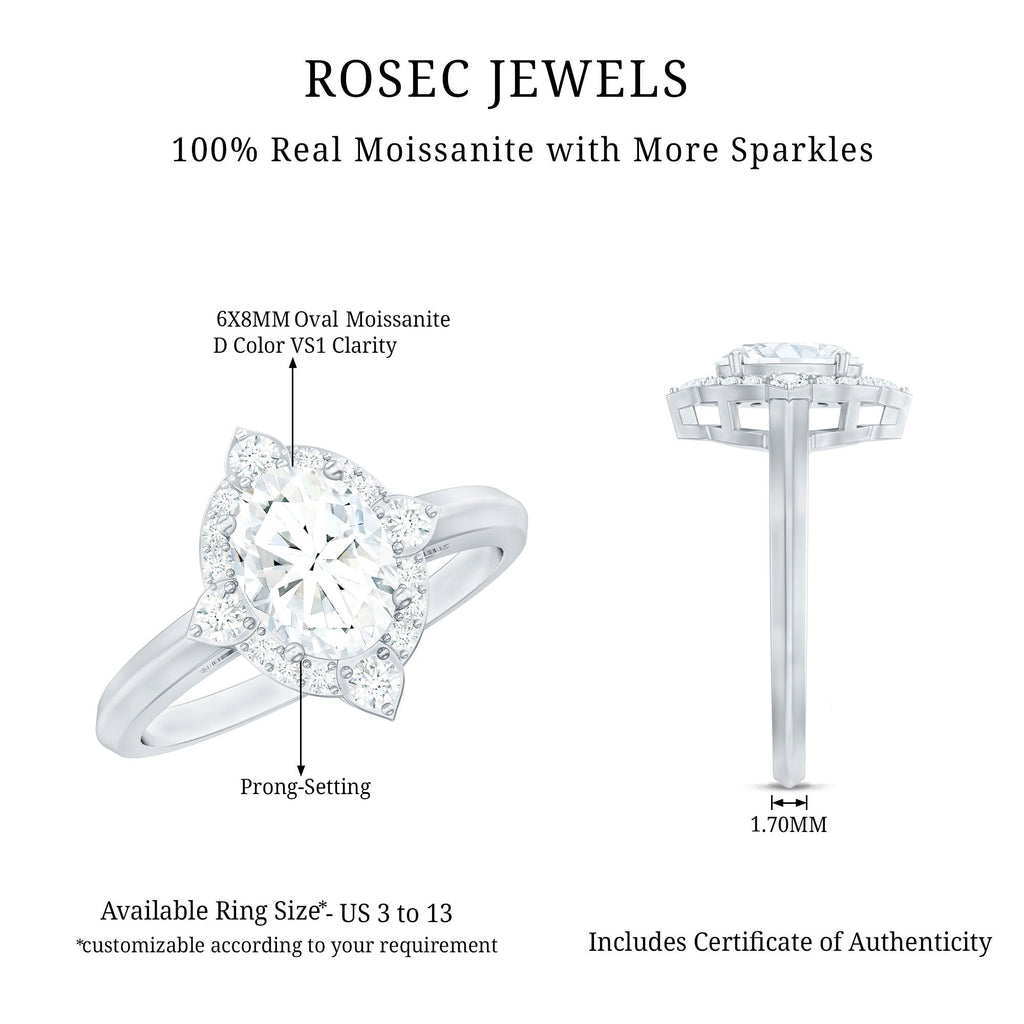 Vintage Style Oval Shaped Moissanite Halo Engagement Ring