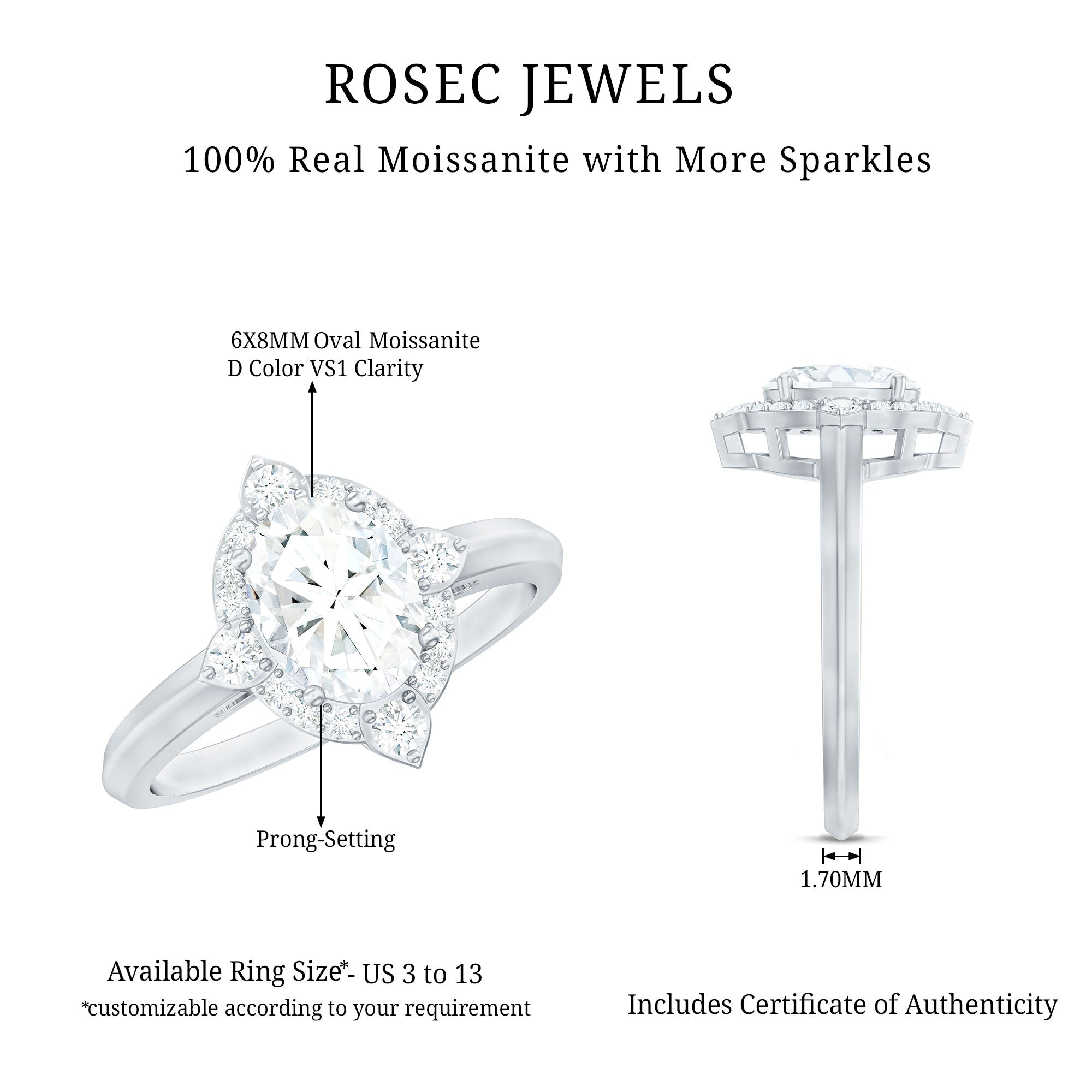 Vintage Style Oval Shaped Moissanite Halo Engagement Ring