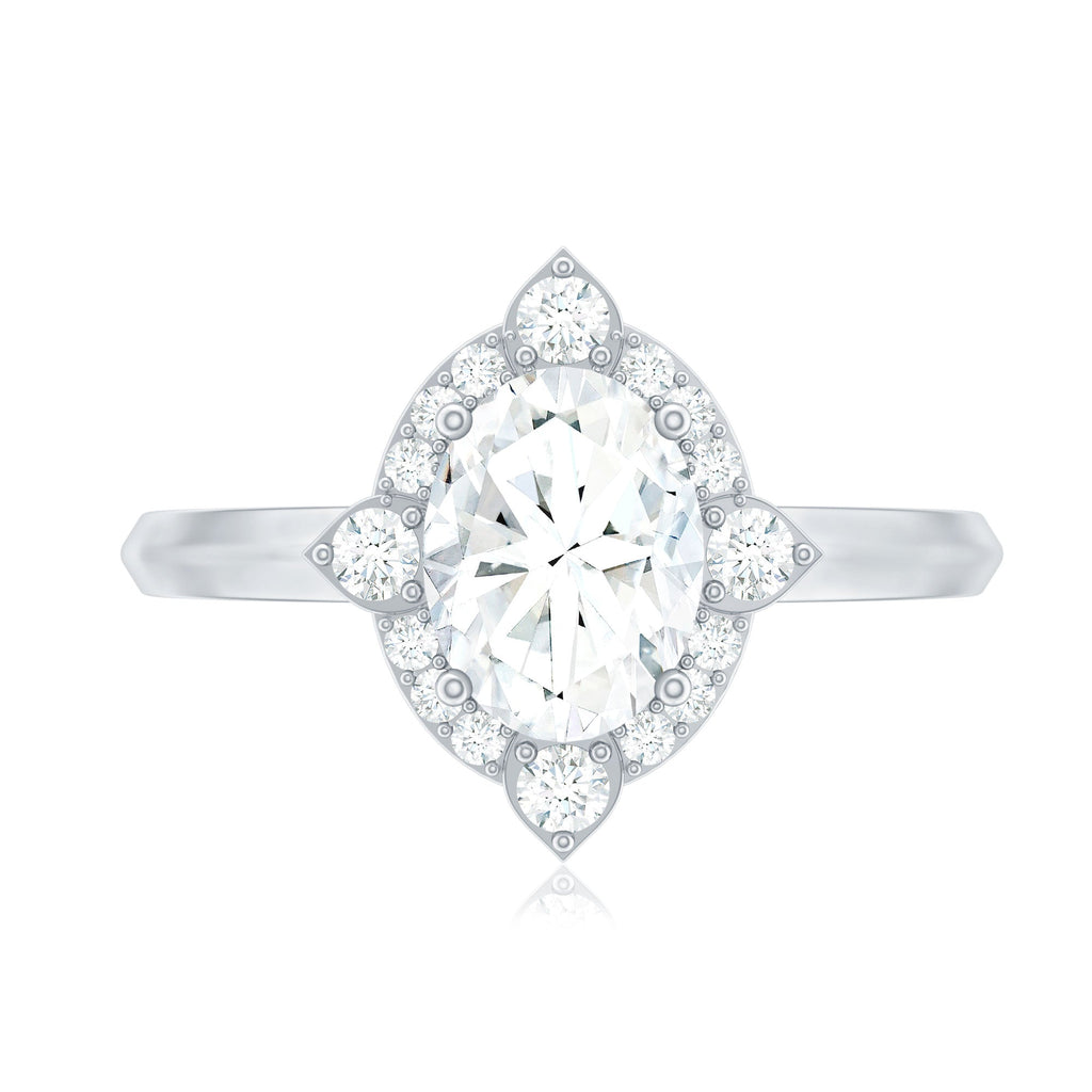 Vintage Style Oval Shaped Moissanite Halo Engagement Ring