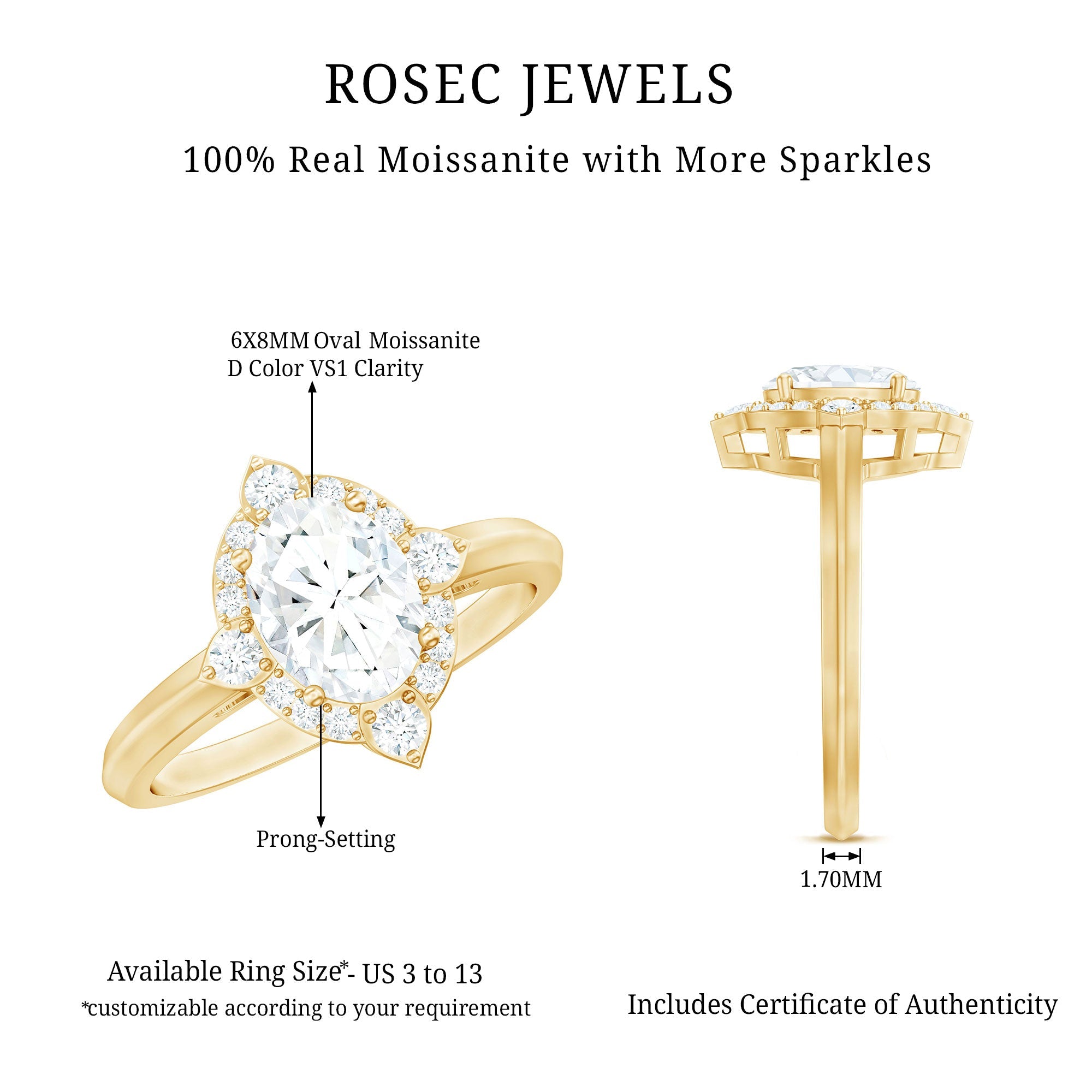 Vintage Style Oval Shaped Moissanite Halo Engagement Ring