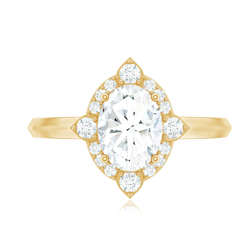 Vintage Style Oval Shaped Moissanite Halo Engagement Ring