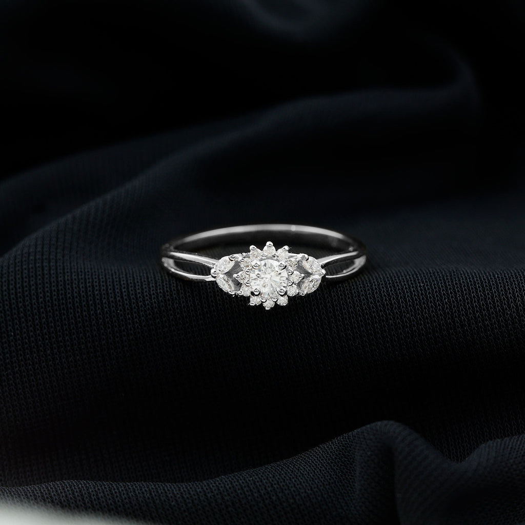 Certified Moissanite Flower Engagement Ring with Split Shank