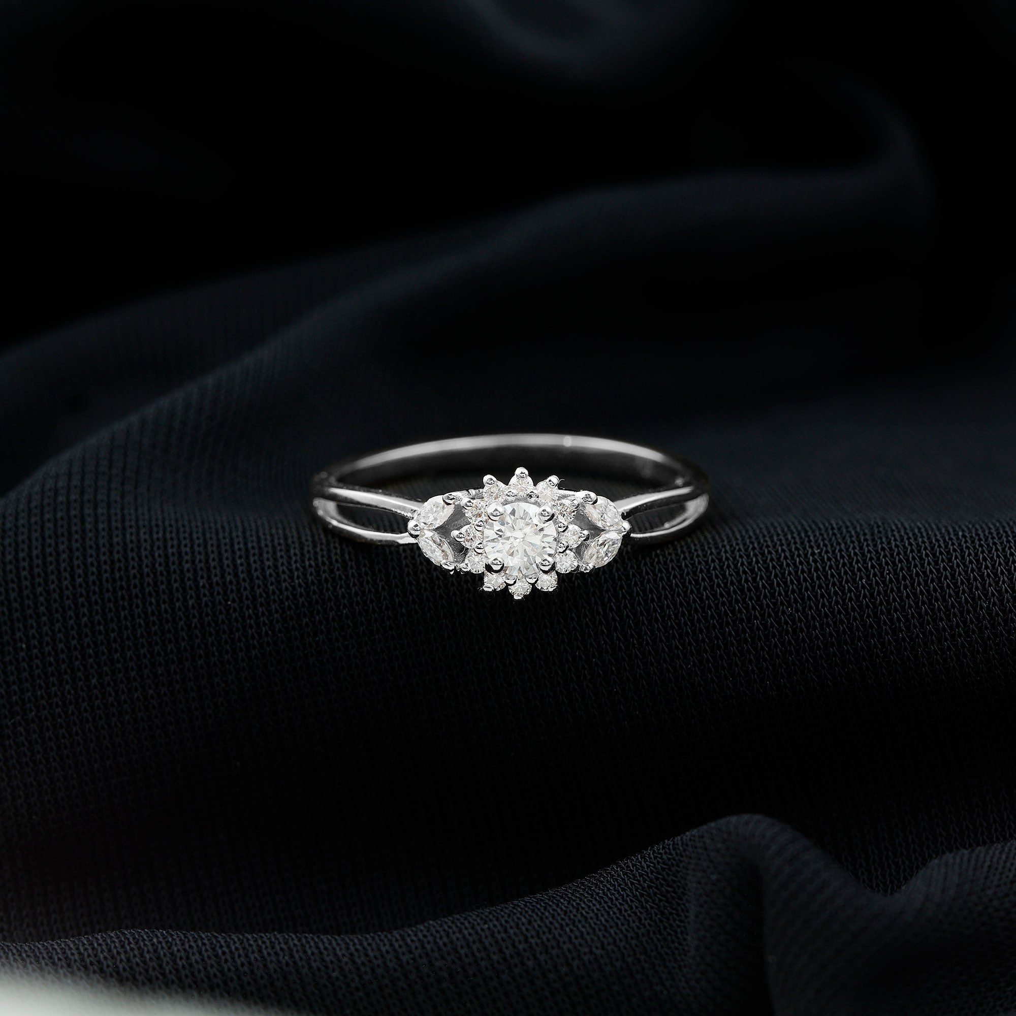 Certified Moissanite Flower Engagement Ring with Split Shank