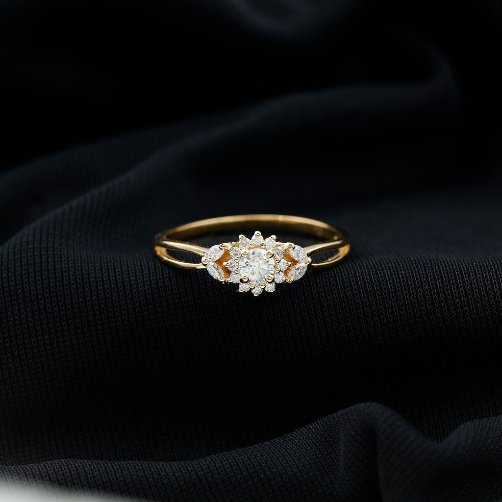Certified Moissanite Flower Engagement Ring with Split Shank