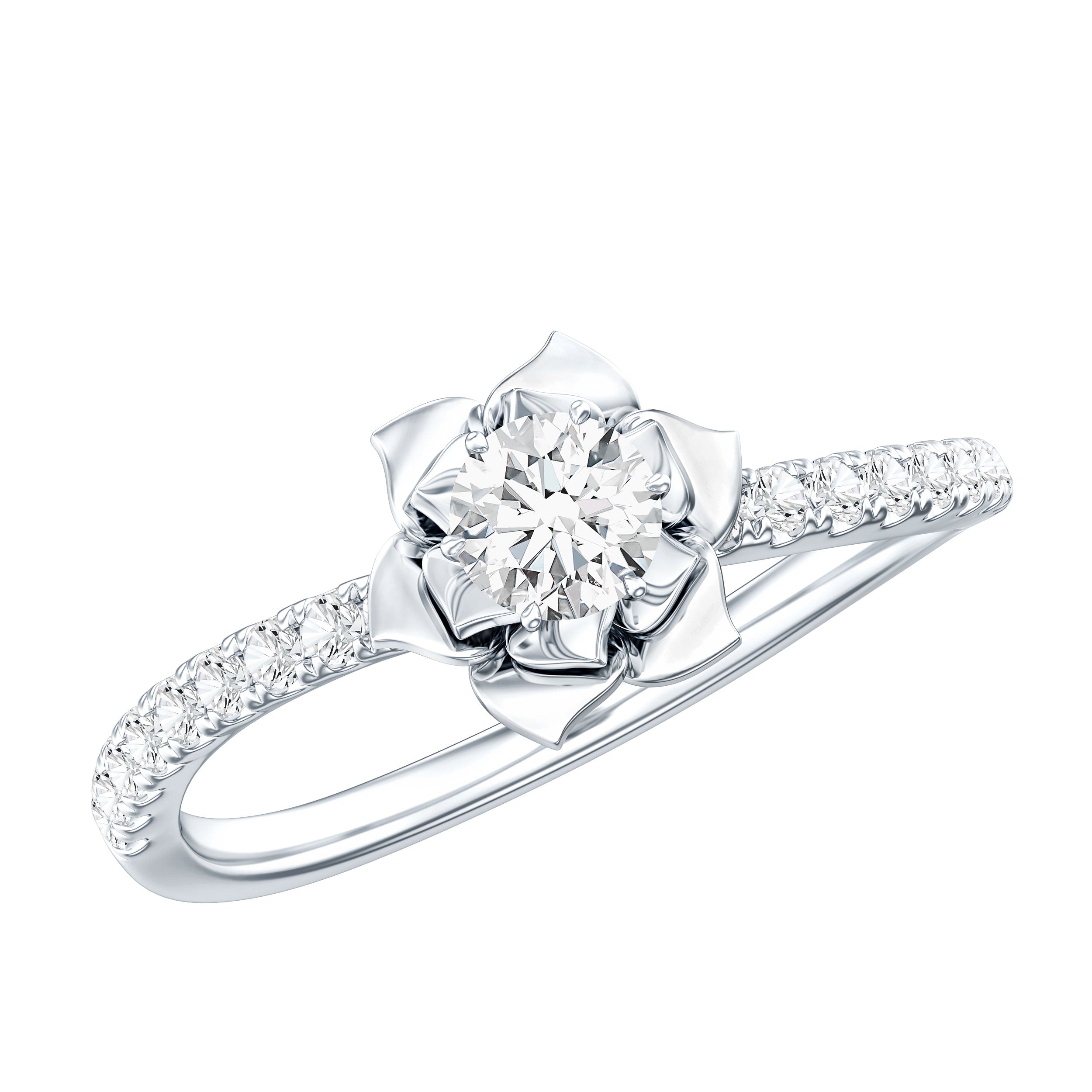 Certified Moissanite Rose Flower Engagement Ring