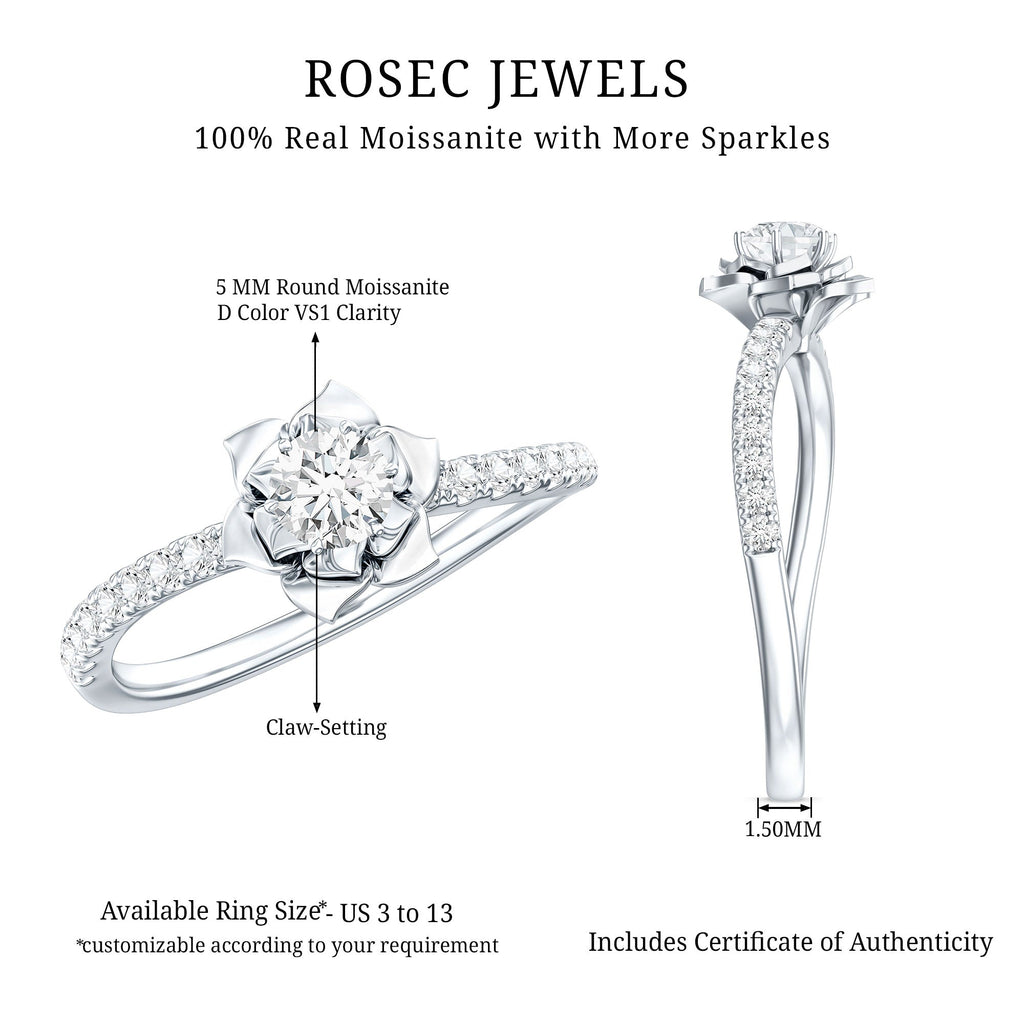 Certified Moissanite Rose Flower Engagement Ring