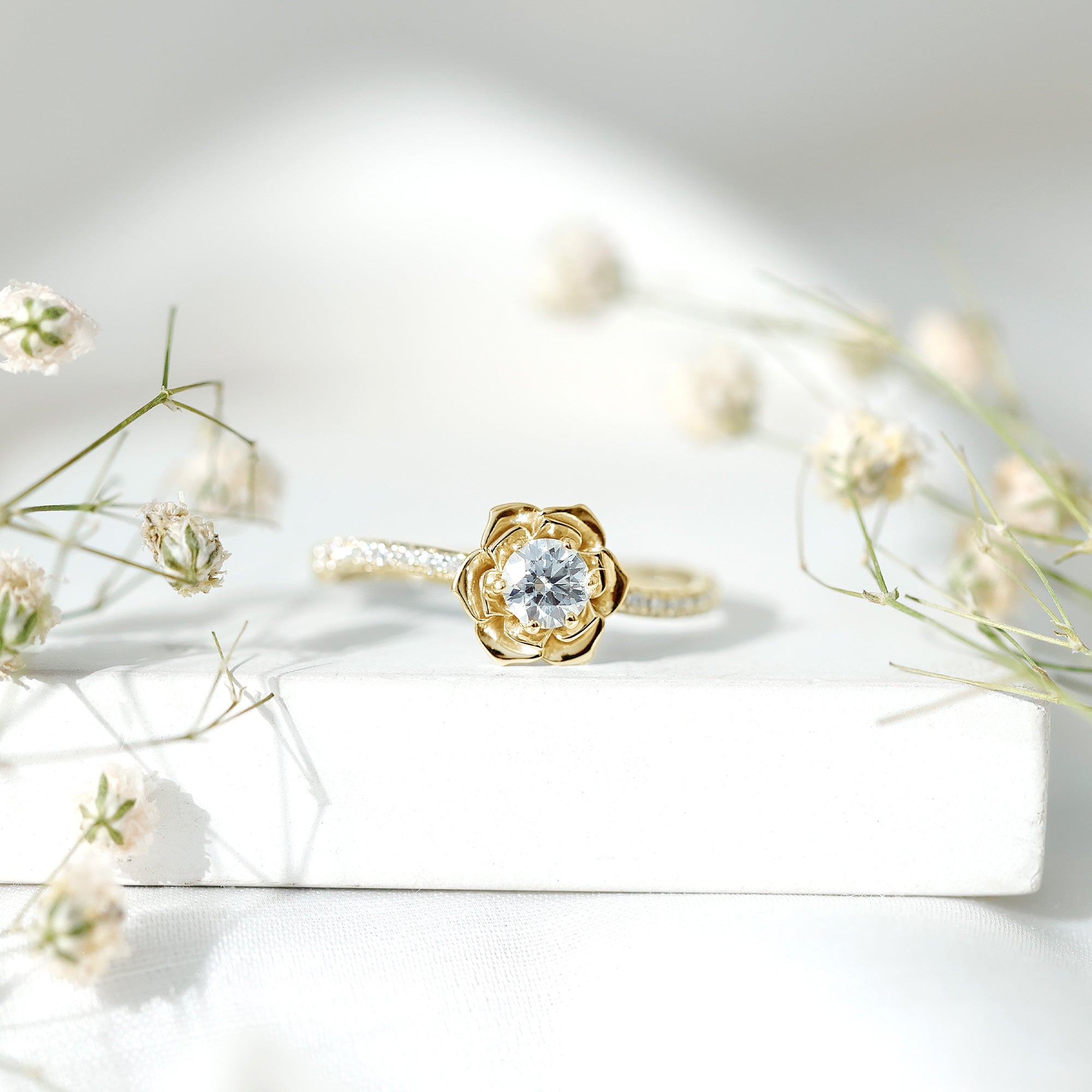 Certified Moissanite Rose Flower Engagement Ring