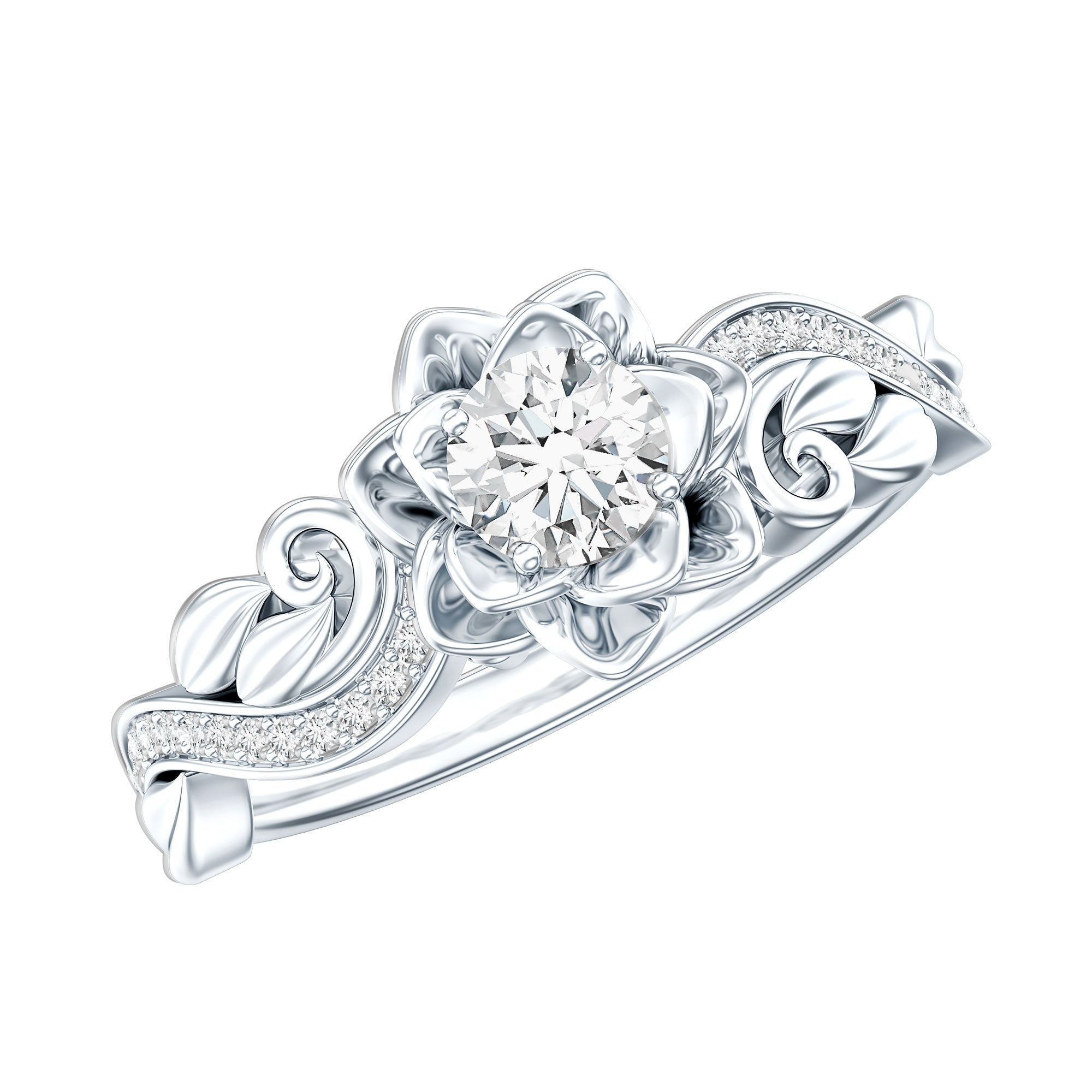 Certified Flower Inspired Moissanite Engagement Ring For Women