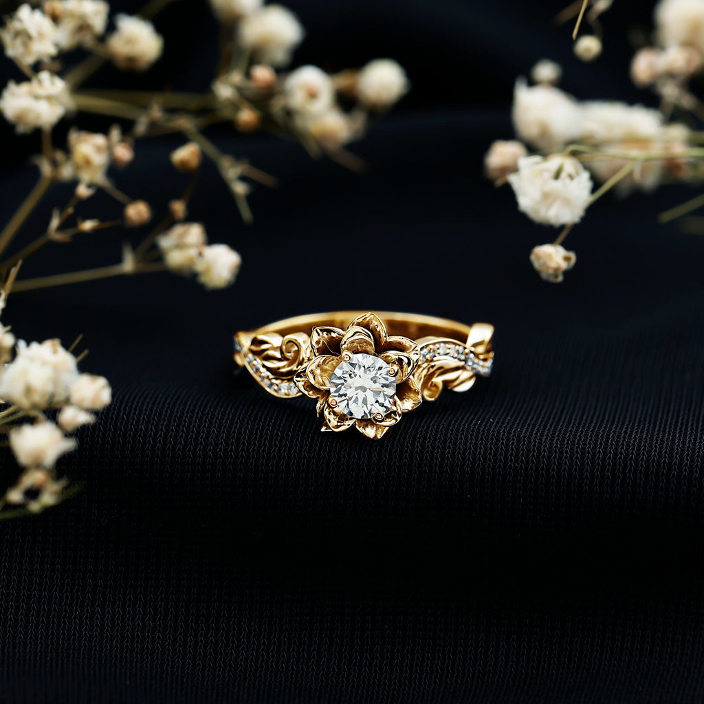 Certified Flower Inspired Moissanite Engagement Ring For Women