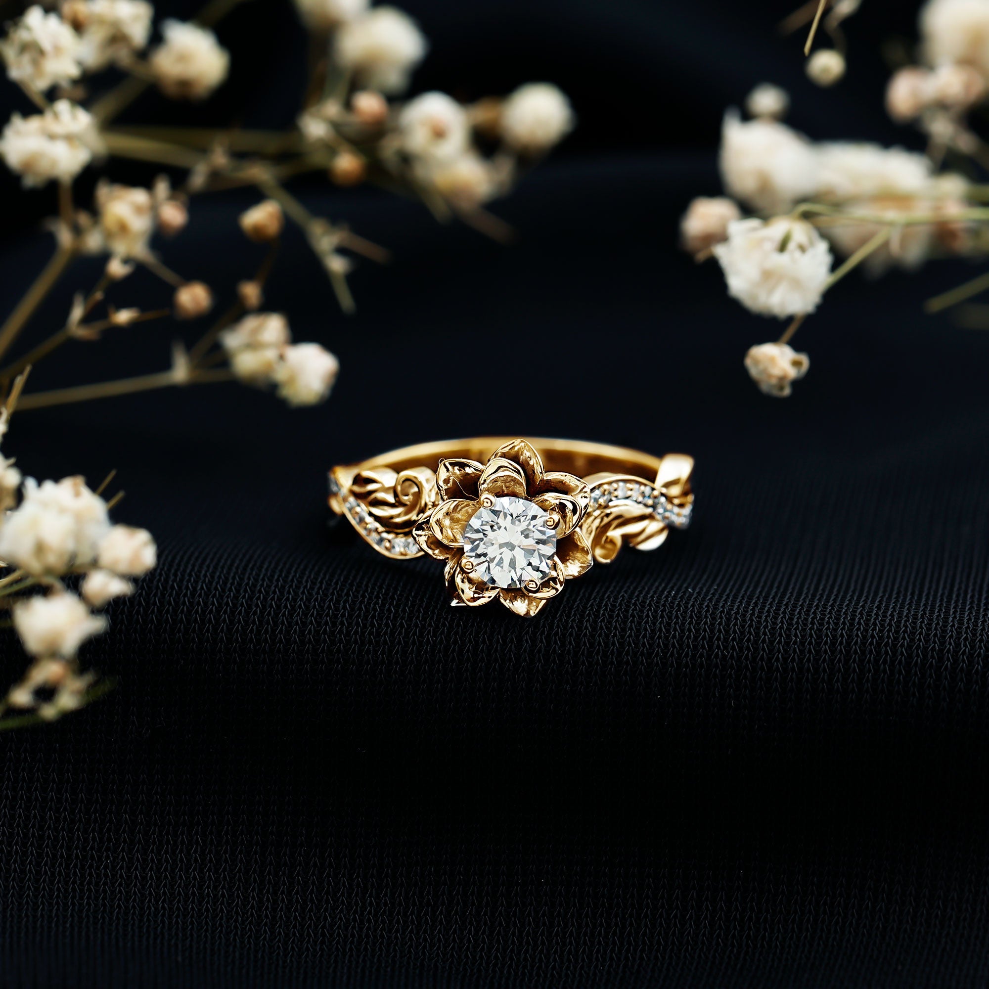 Certified Flower Inspired Moissanite Engagement Ring For Women