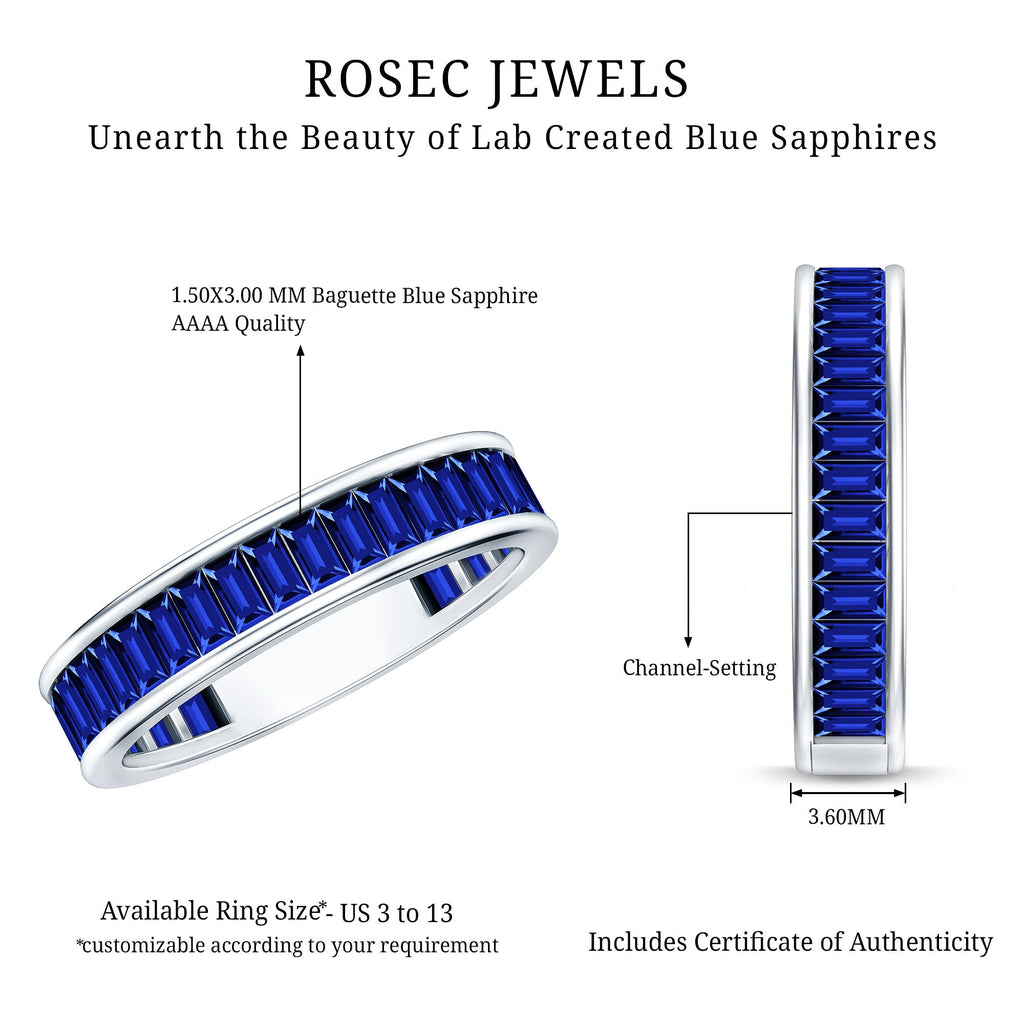 Certified Lab Grown Blue Sapphire Baguette Eternity Band Ring for Women