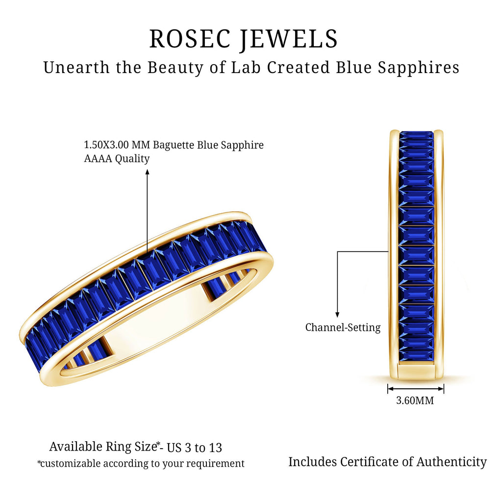 Certified Lab Grown Blue Sapphire Baguette Eternity Band Ring for Women