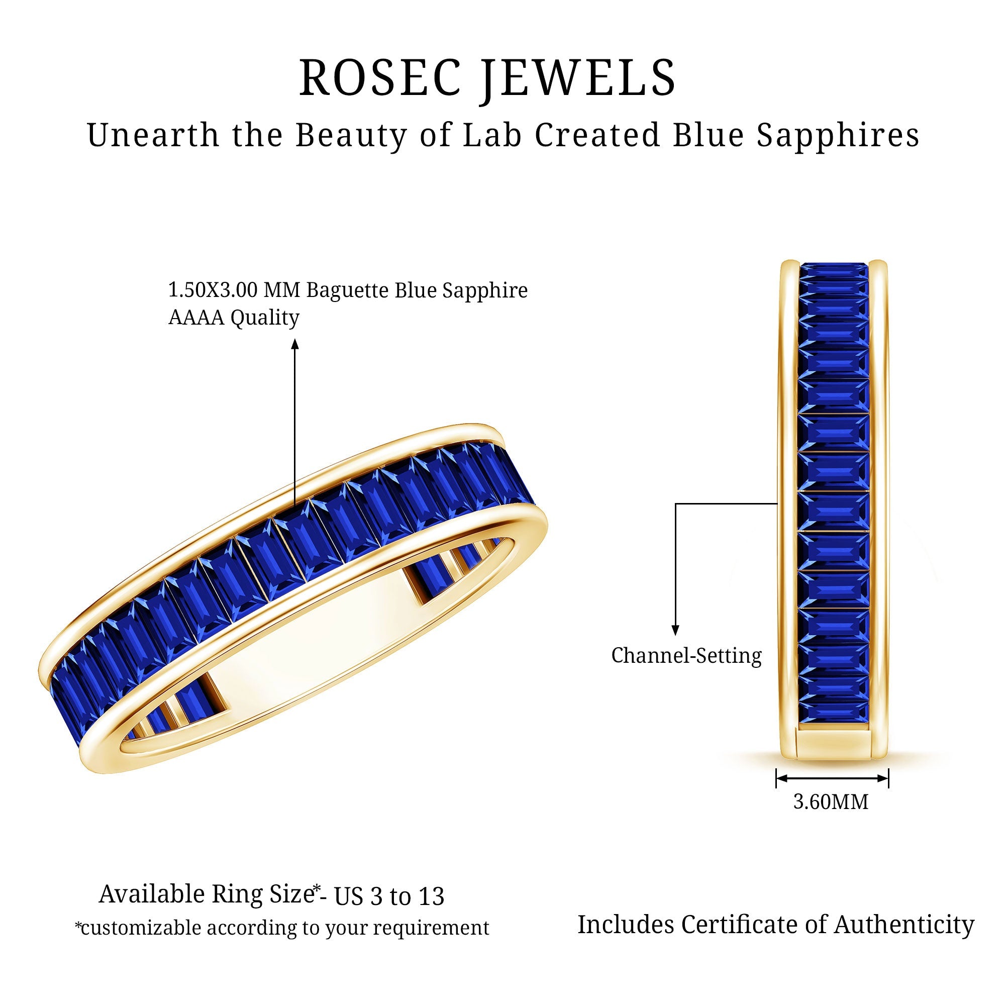 Certified Lab Grown Blue Sapphire Baguette Eternity Band Ring for Women