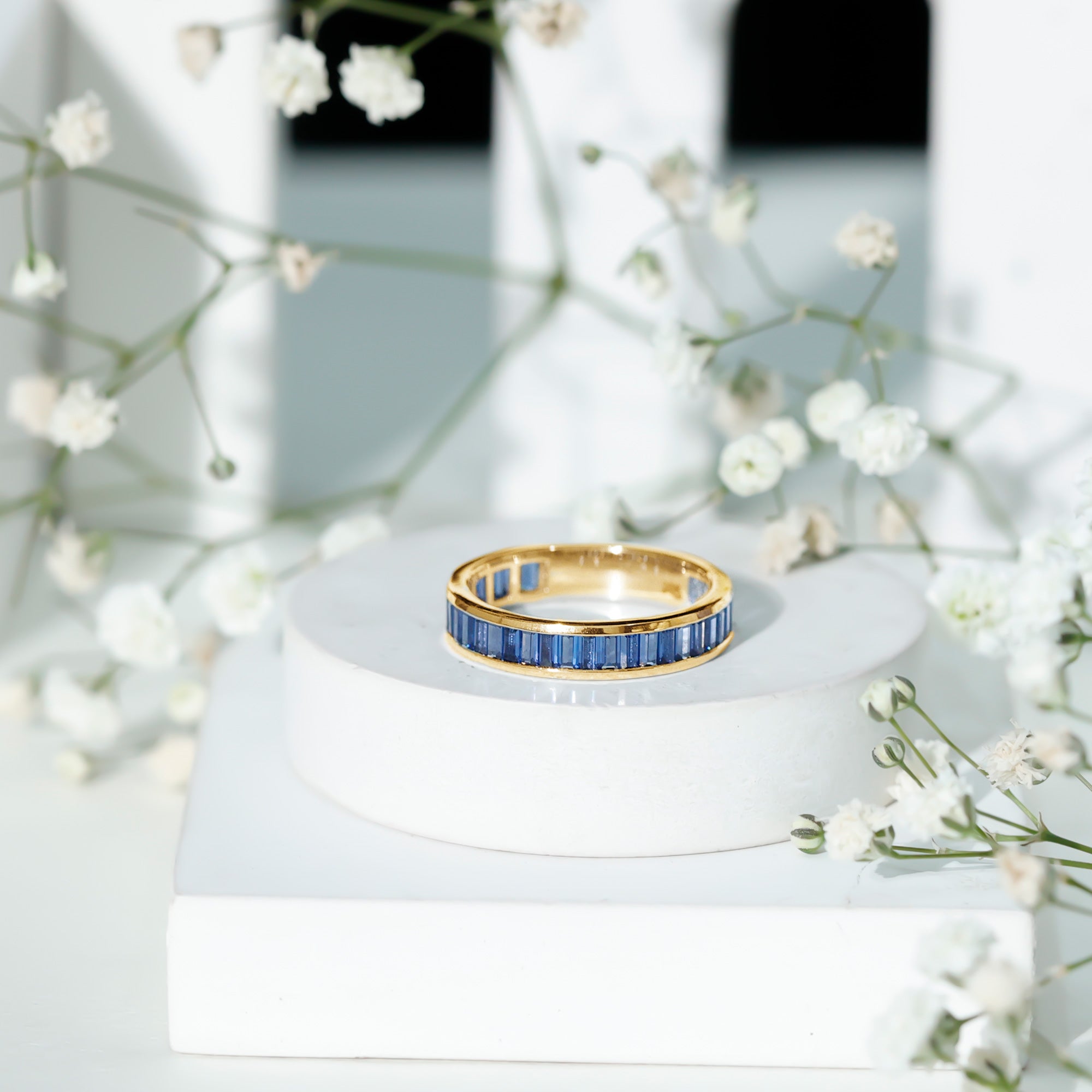 Certified Lab Grown Blue Sapphire Baguette Eternity Band Ring for Women
