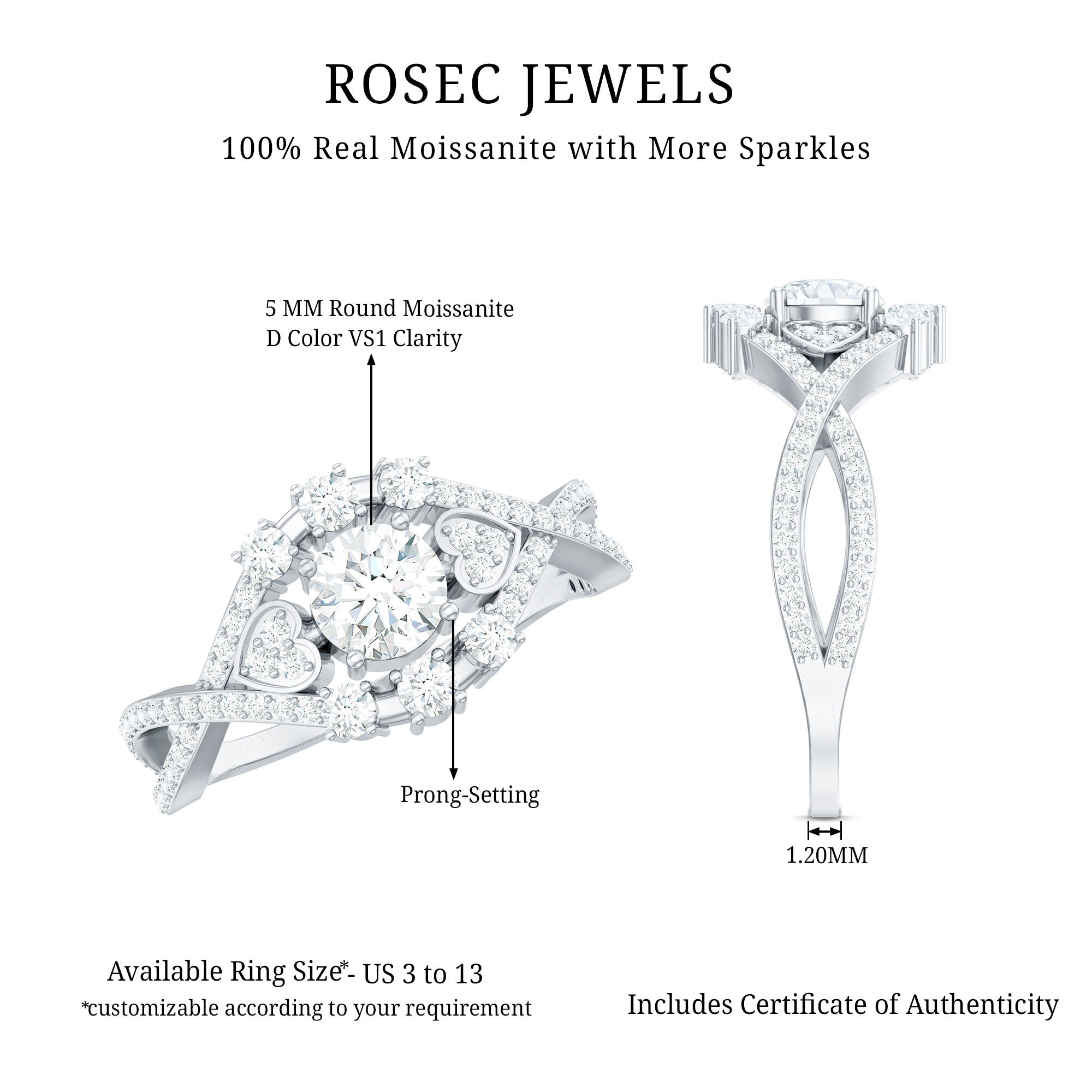 Designer Moissanite Beautiful Engagement Ring with Certificate