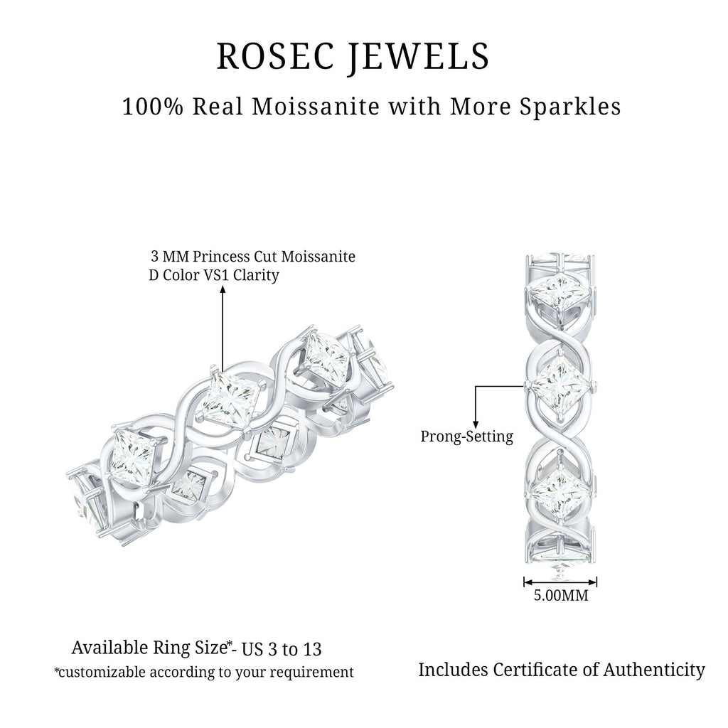Certified Princess Cut Moissanite Wedding Band Ring