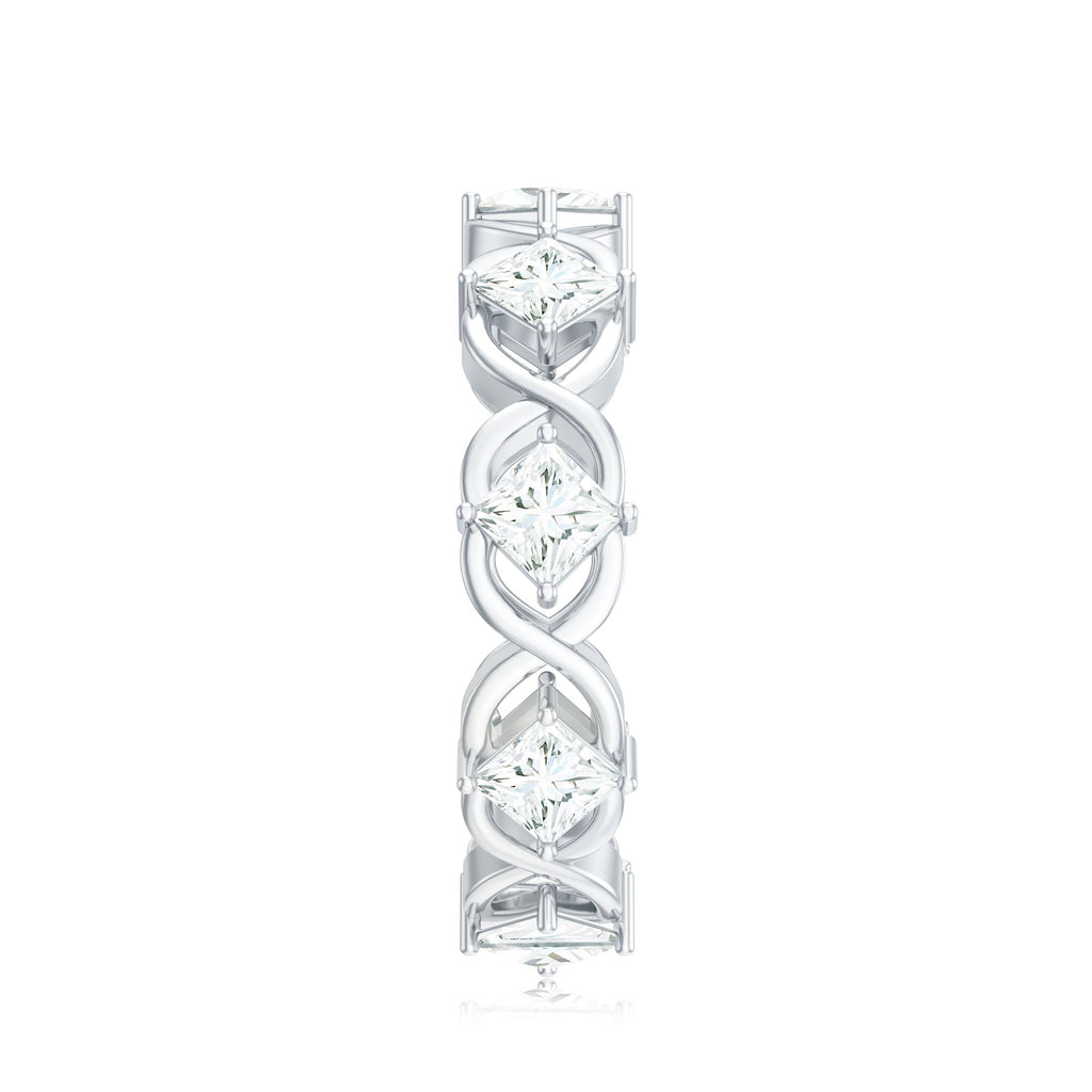 Certified Princess Cut Moissanite Wedding Band Ring