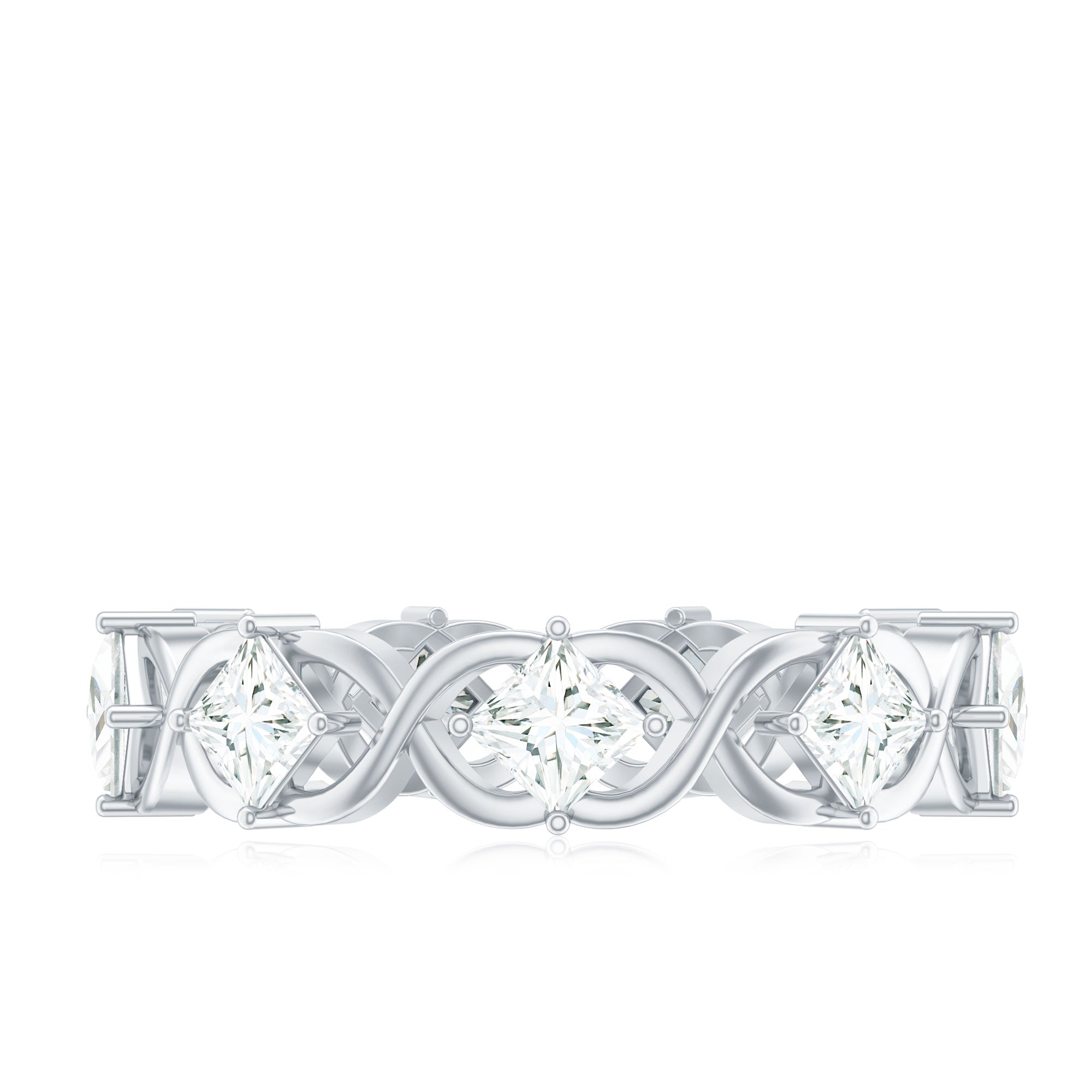 Certified Princess Cut Moissanite Wedding Band Ring