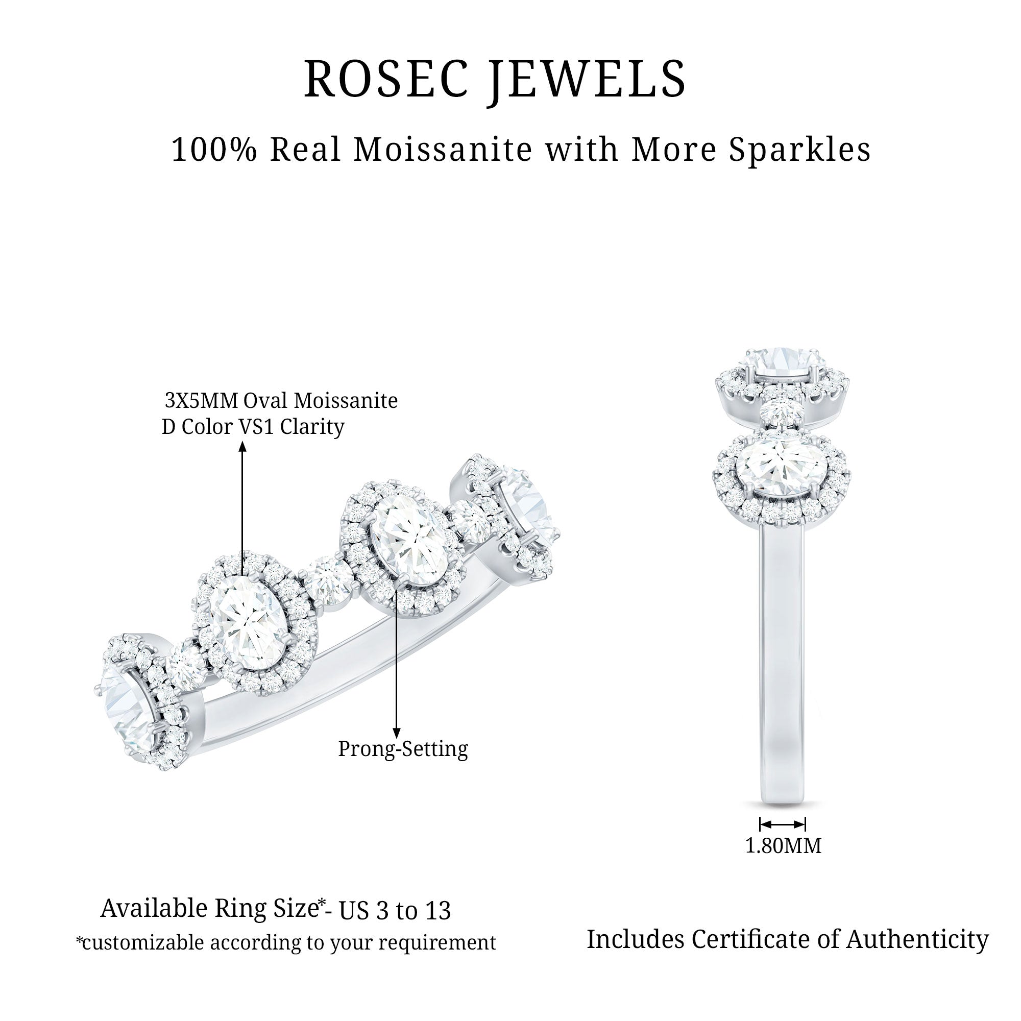 Designer Moissanite Anniversary Ring with Certificate