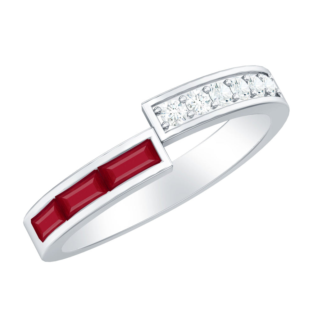 Natural Baguette Ruby Diamond Band Ring for Anniversary