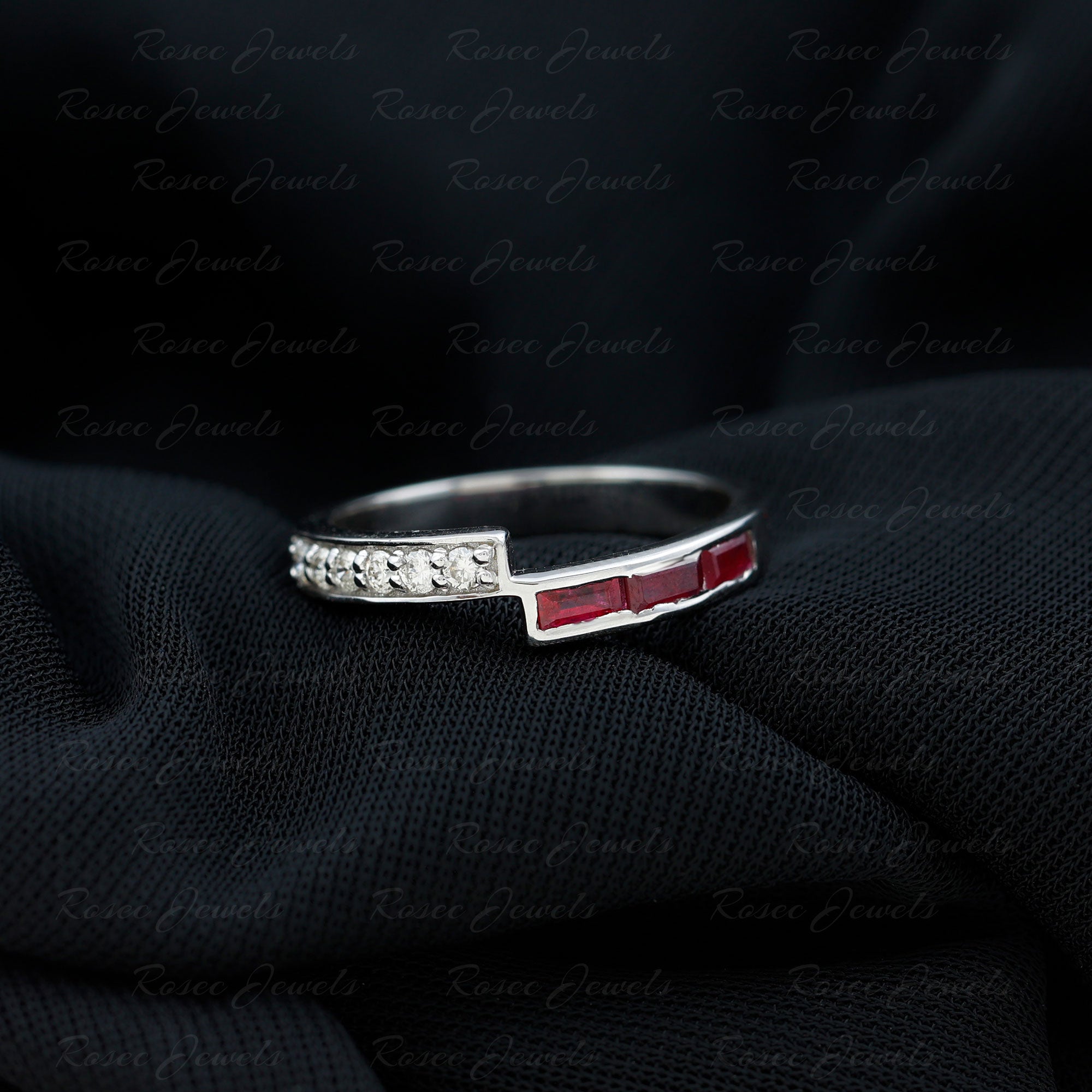 Natural Baguette Ruby Diamond Band Ring for Anniversary