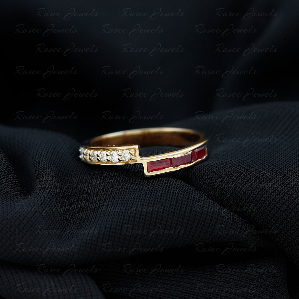 Natural Baguette Ruby Diamond Band Ring for Anniversary