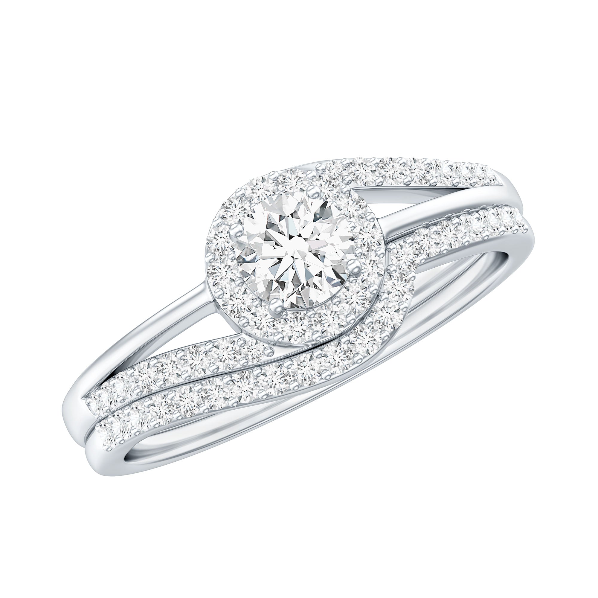 Round Moissanite Bypass Wedding Ring Set