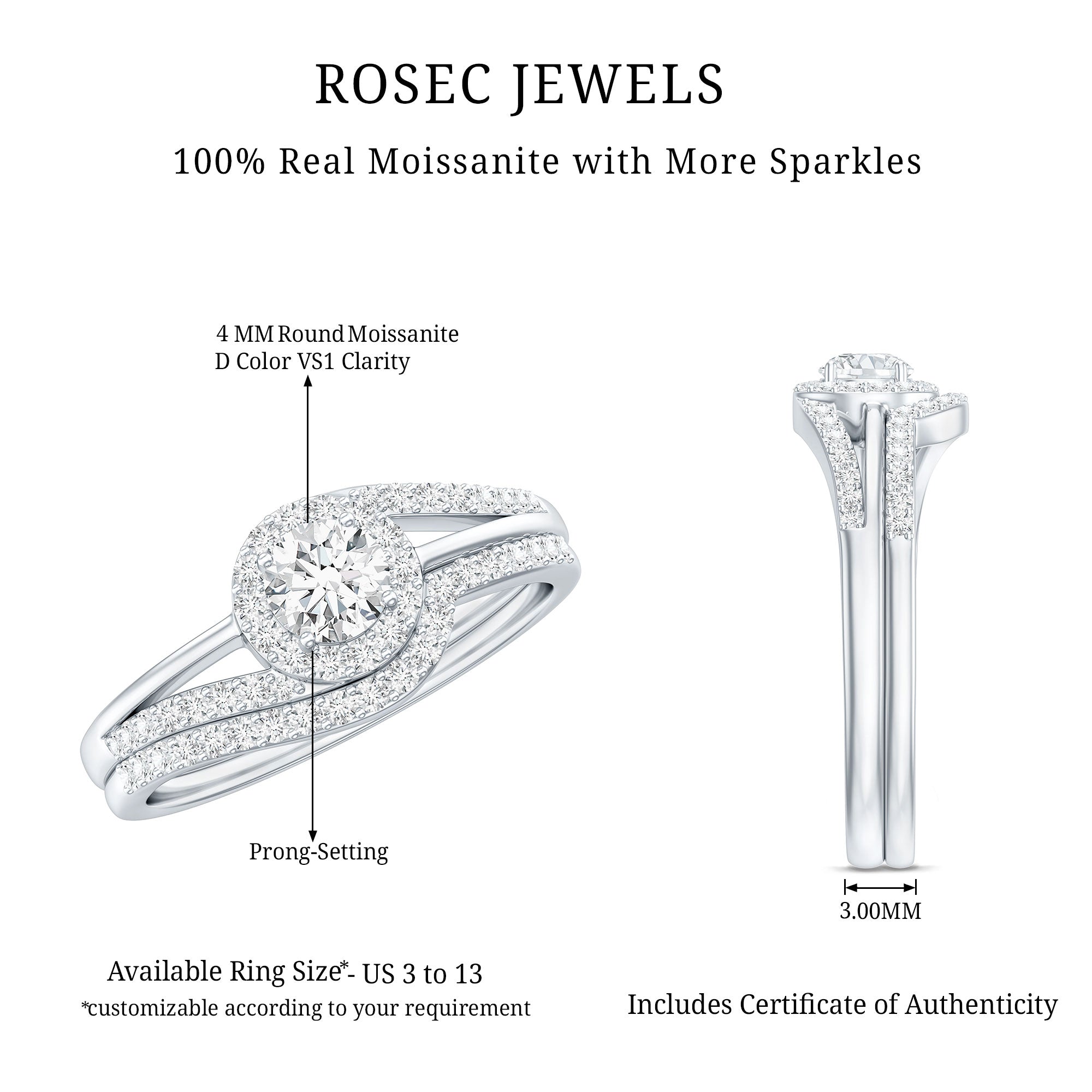 Round Moissanite Bypass Wedding Ring Set