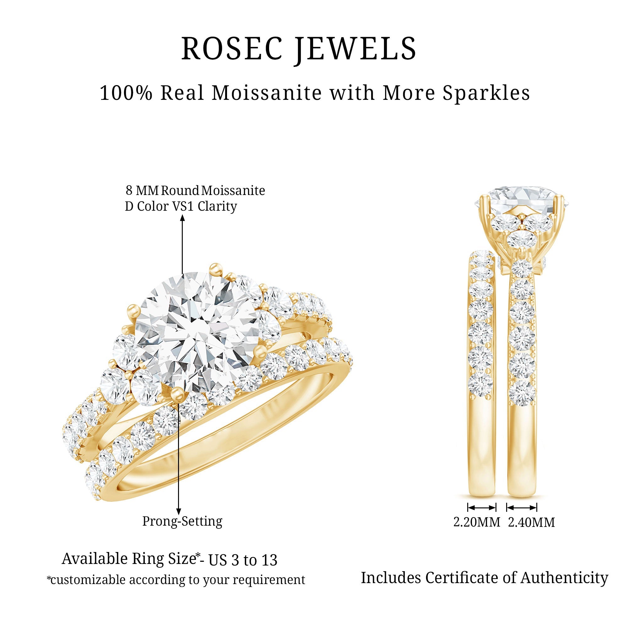 Certified 2 Carat Moissanite Engagement Ring with Enhancer
