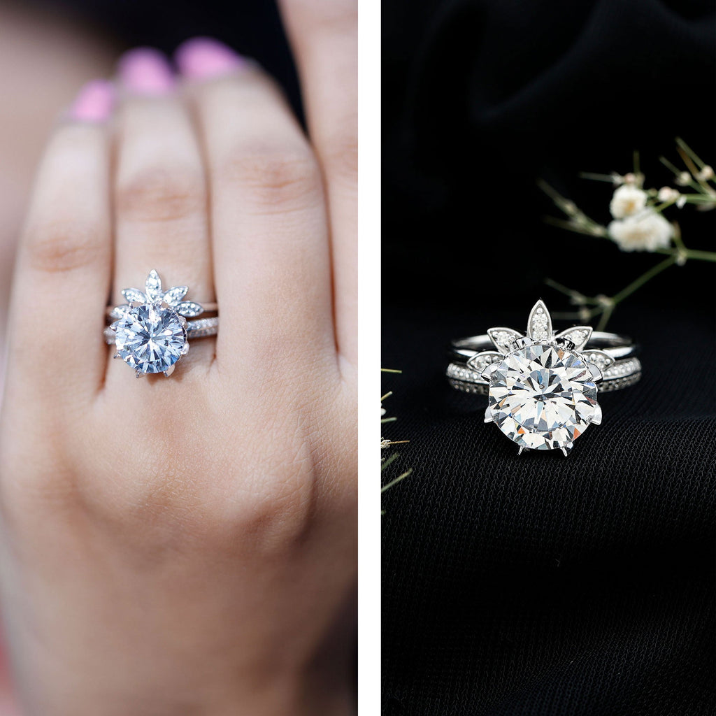 4.4 Carat Round Moissanite Flower Engagement Ring With Enhancer