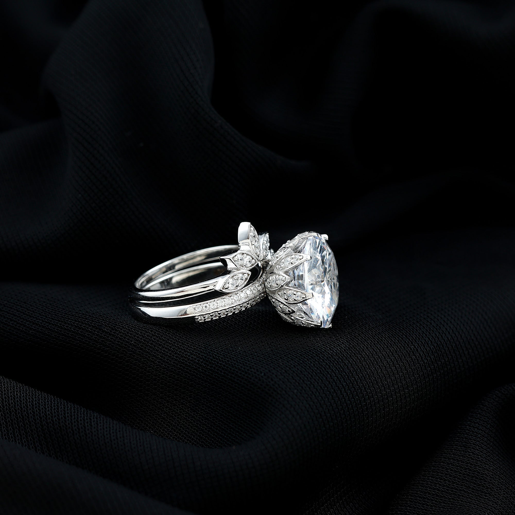 4.4 Carat Round Moissanite Flower Engagement Ring With Enhancer