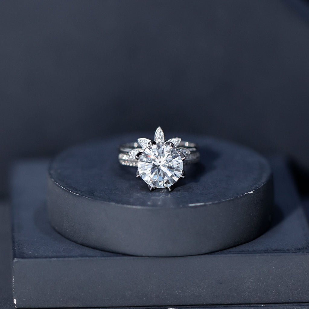 4.4 Carat Round Moissanite Flower Engagement Ring With Enhancer