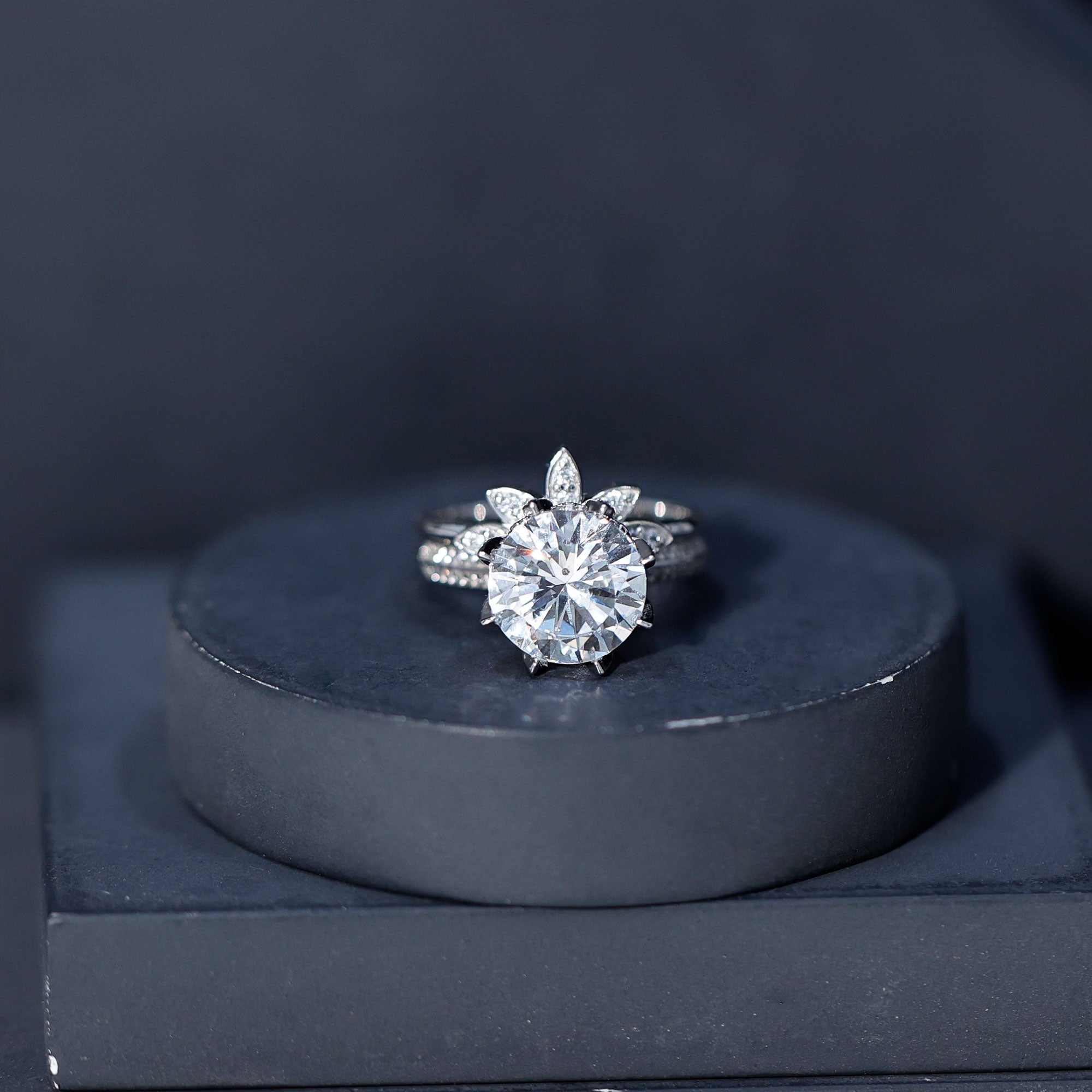 4.4 Carat Round Moissanite Flower Engagement Ring With Enhancer