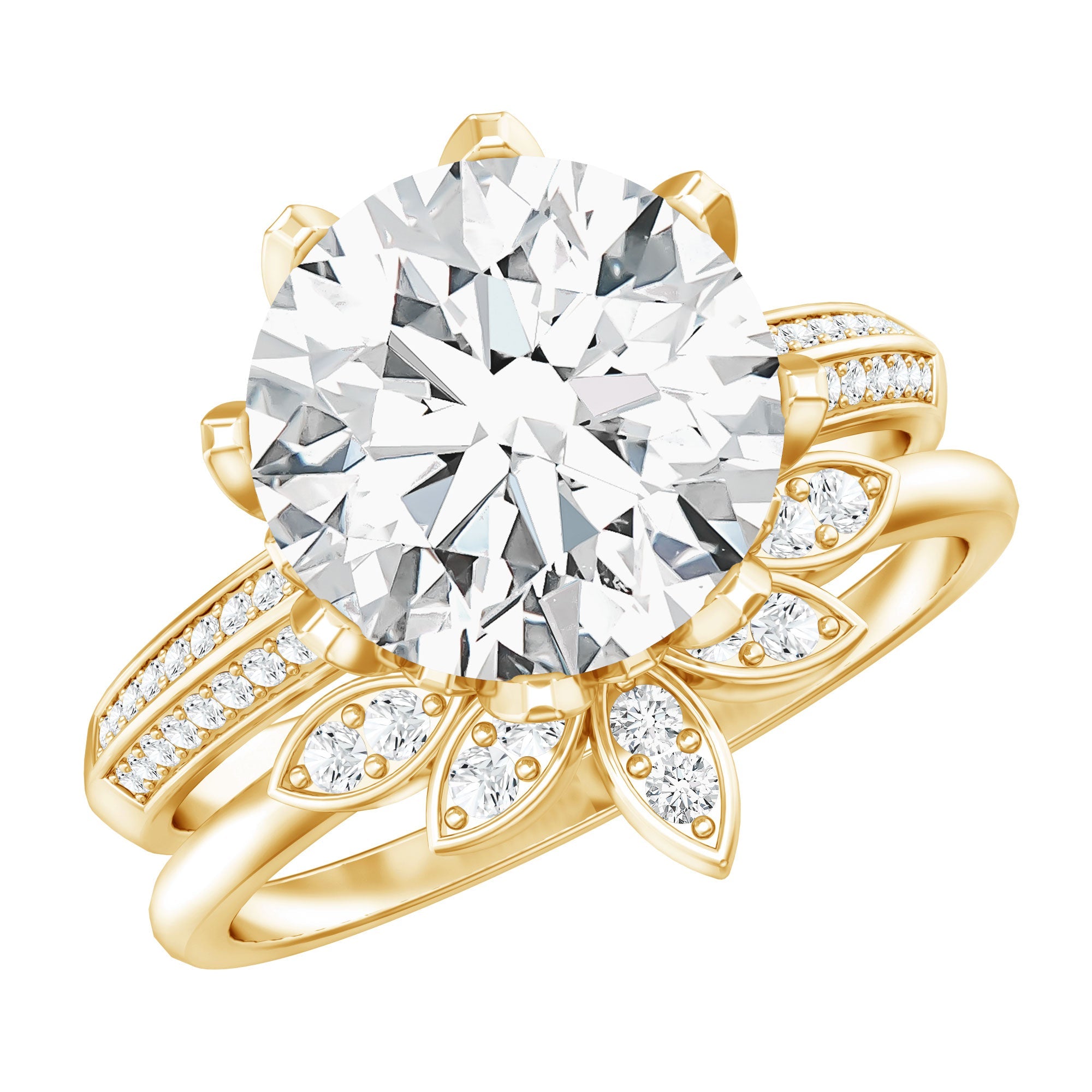 4.4 Carat Round Moissanite Flower Engagement Ring With Enhancer