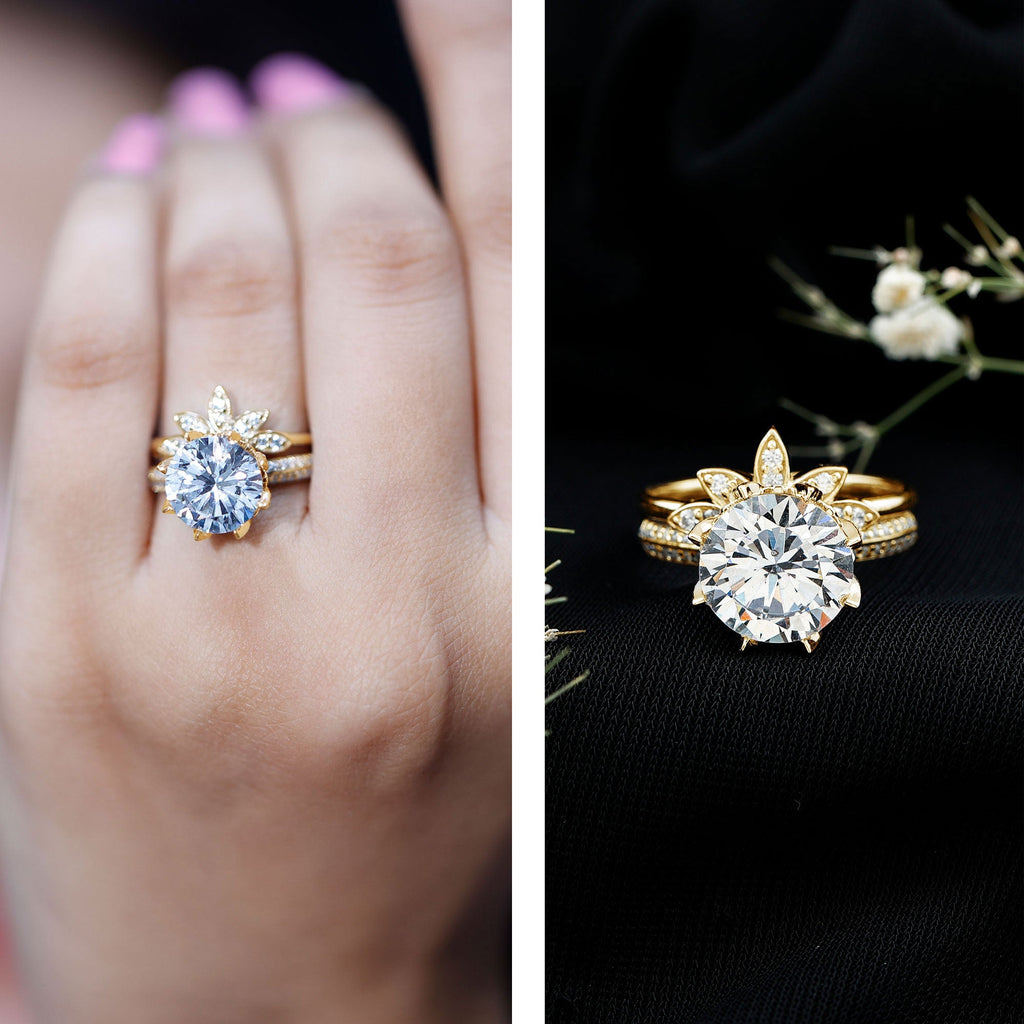 4.4 Carat Round Moissanite Flower Engagement Ring With Enhancer