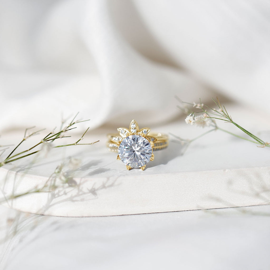4.4 Carat Round Moissanite Flower Engagement Ring With Enhancer