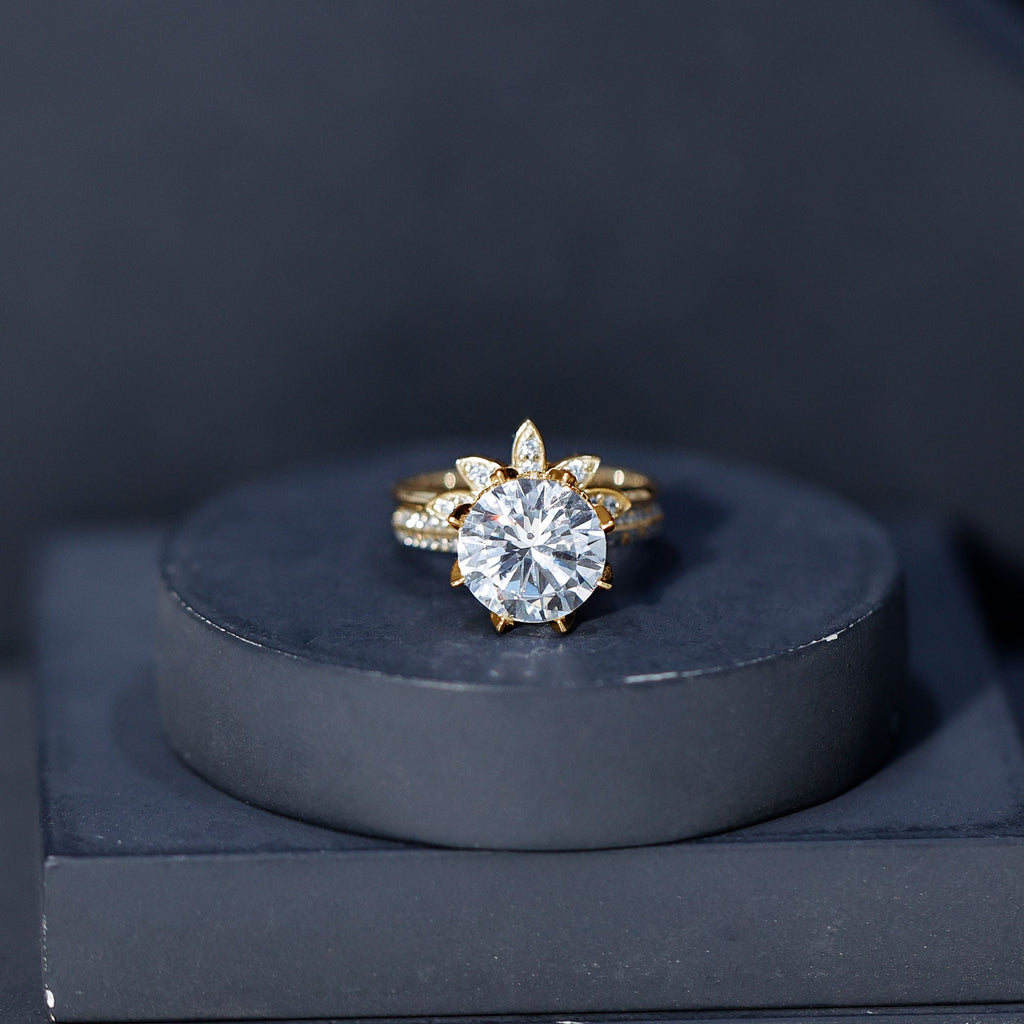 4.4 Carat Round Moissanite Flower Engagement Ring With Enhancer