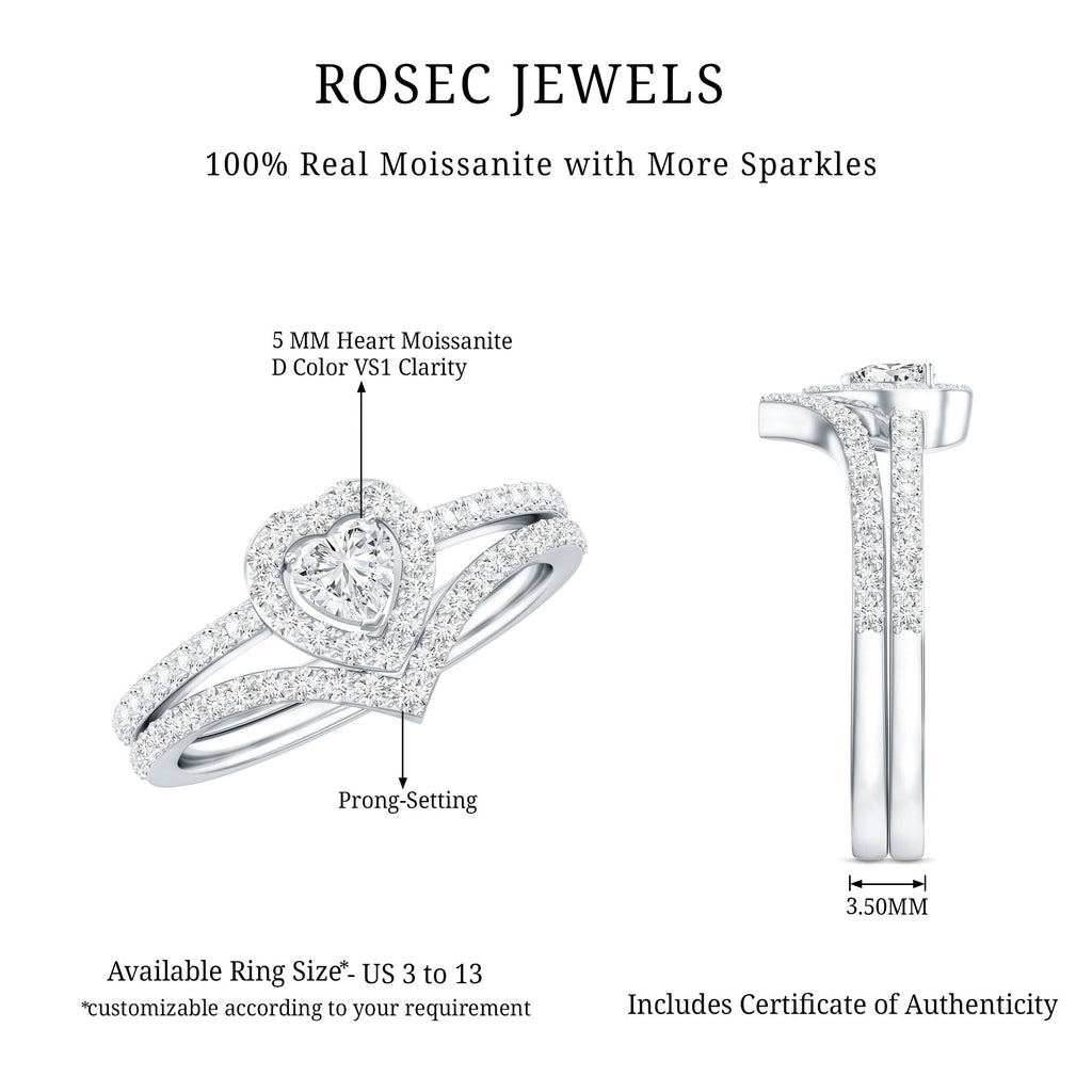 Heart Shape Moissanite Wedding Ring Set For Women