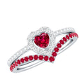 Lab Created Ruby and Diamond Heart Wedding Ring Set
