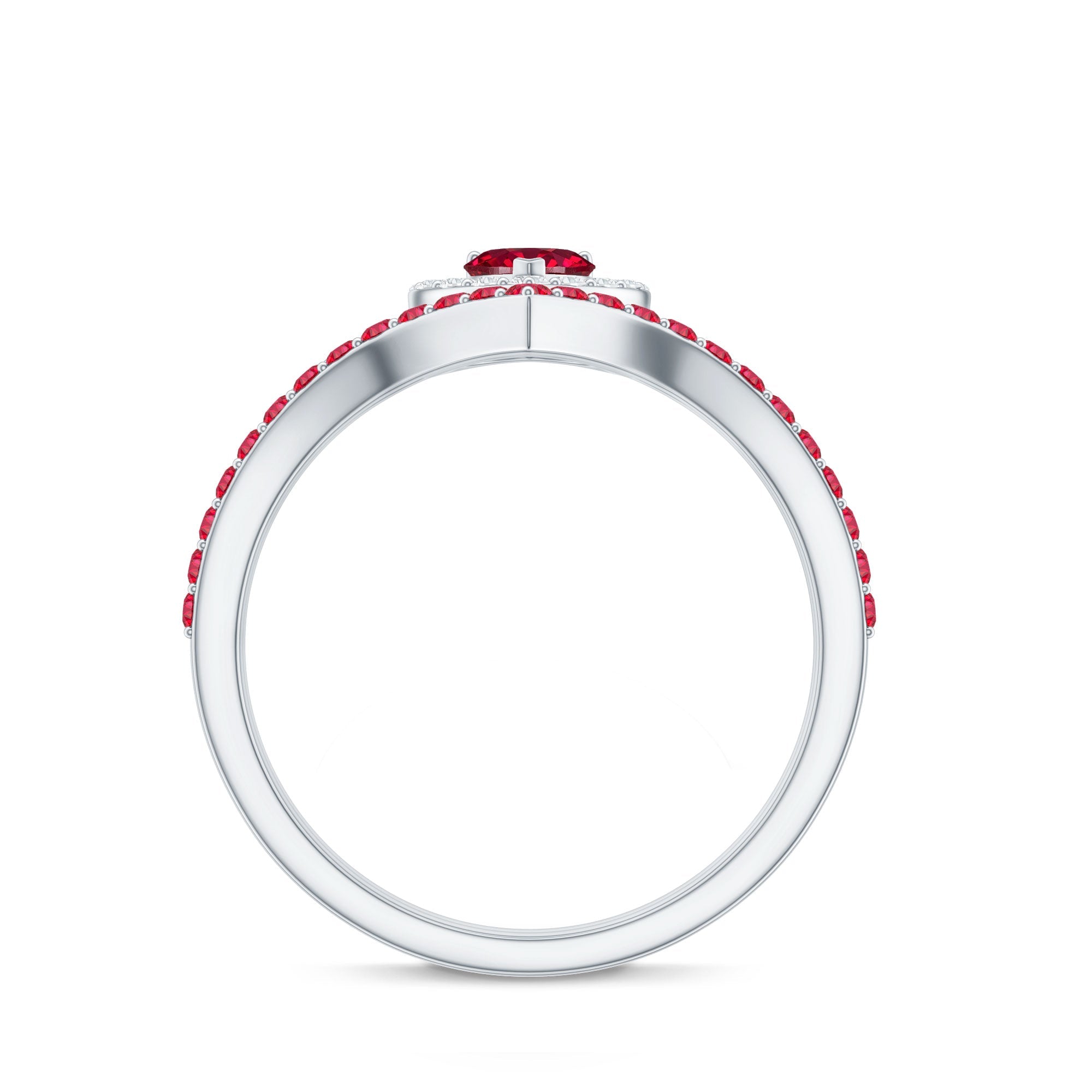 Lab Created Ruby and Diamond Heart Wedding Ring Set